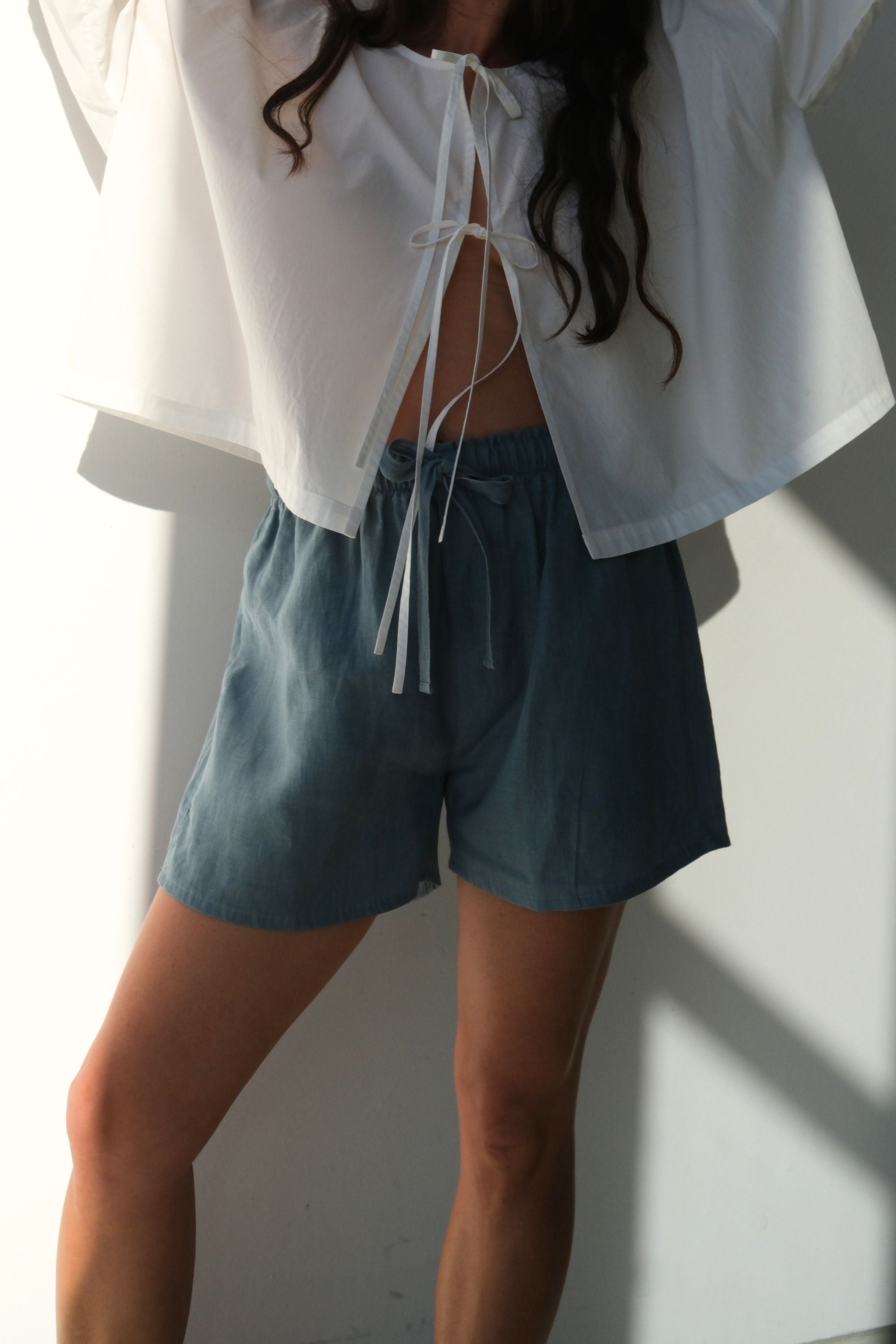 Cooper Linen Short Steel Blue