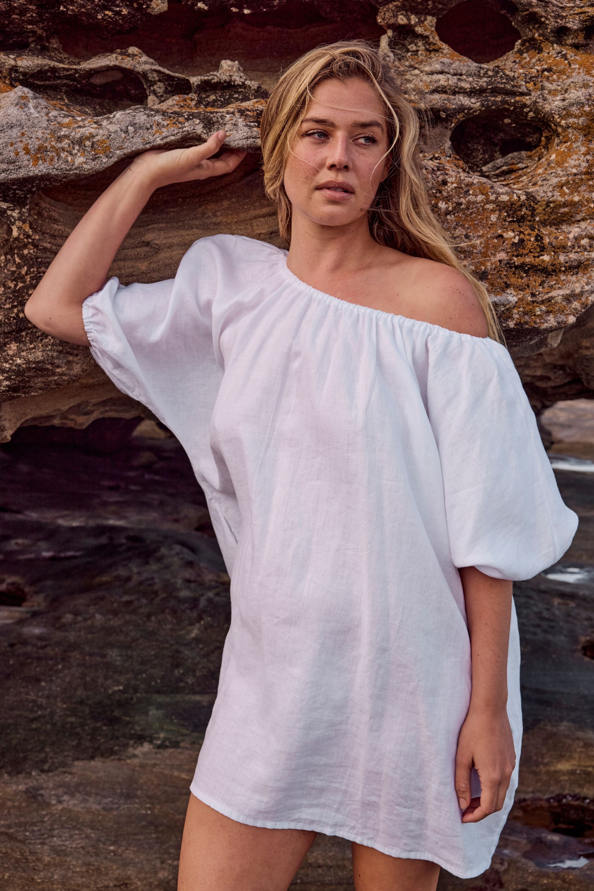 Daisy Linen Mini Dress White