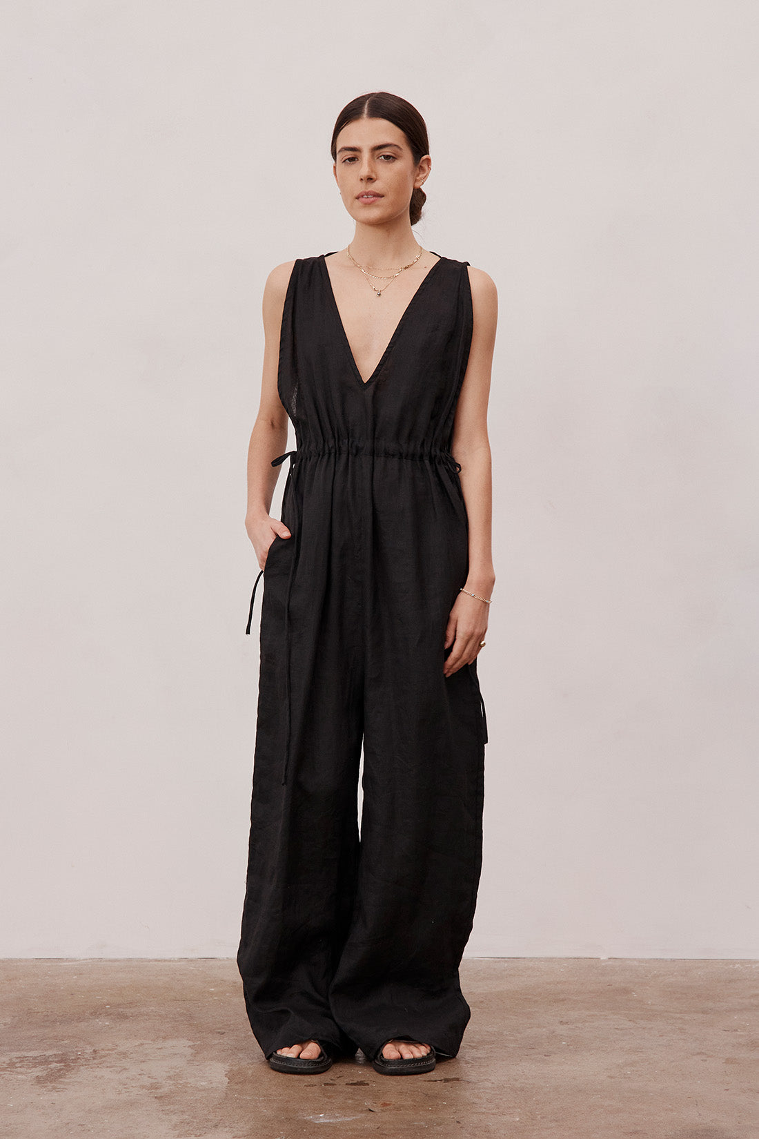 Emma Linen Jumpsuit Black