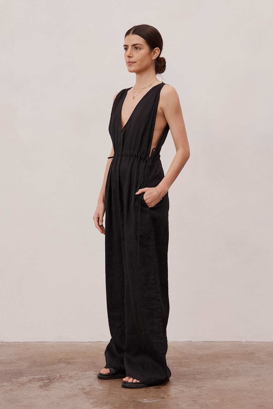 Emma Linen Jumpsuit Black