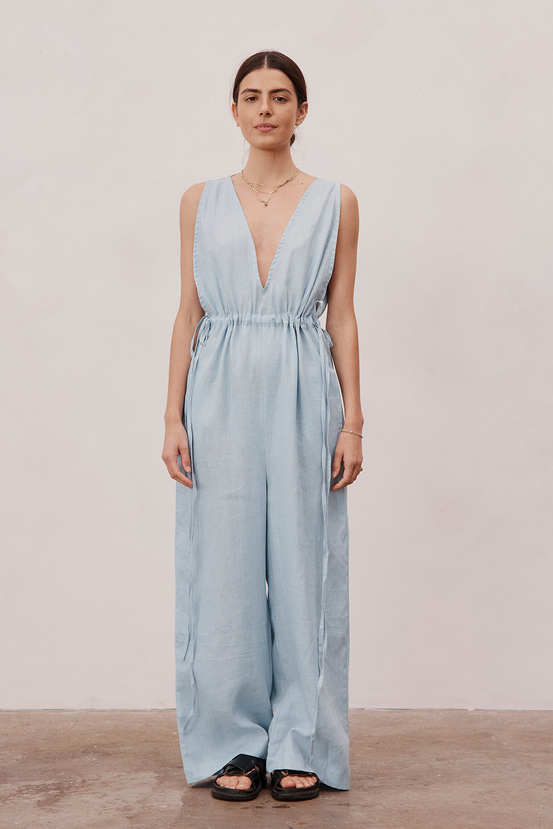 Emma Linen Jumpsuit Sky Blue