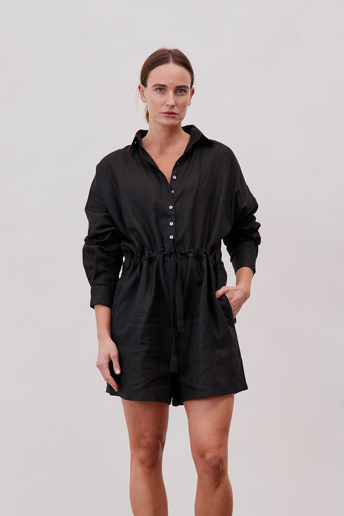 Ewa Linen Boilersuit Black