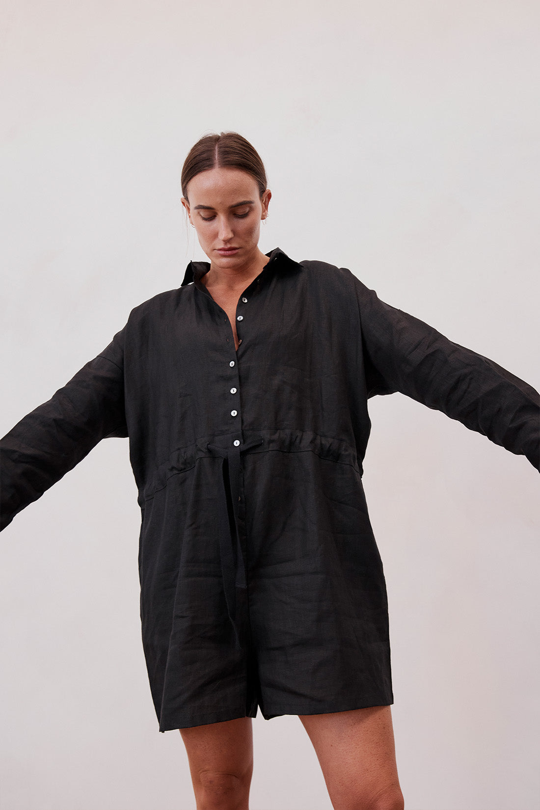 Ewa Linen Boilersuit Black