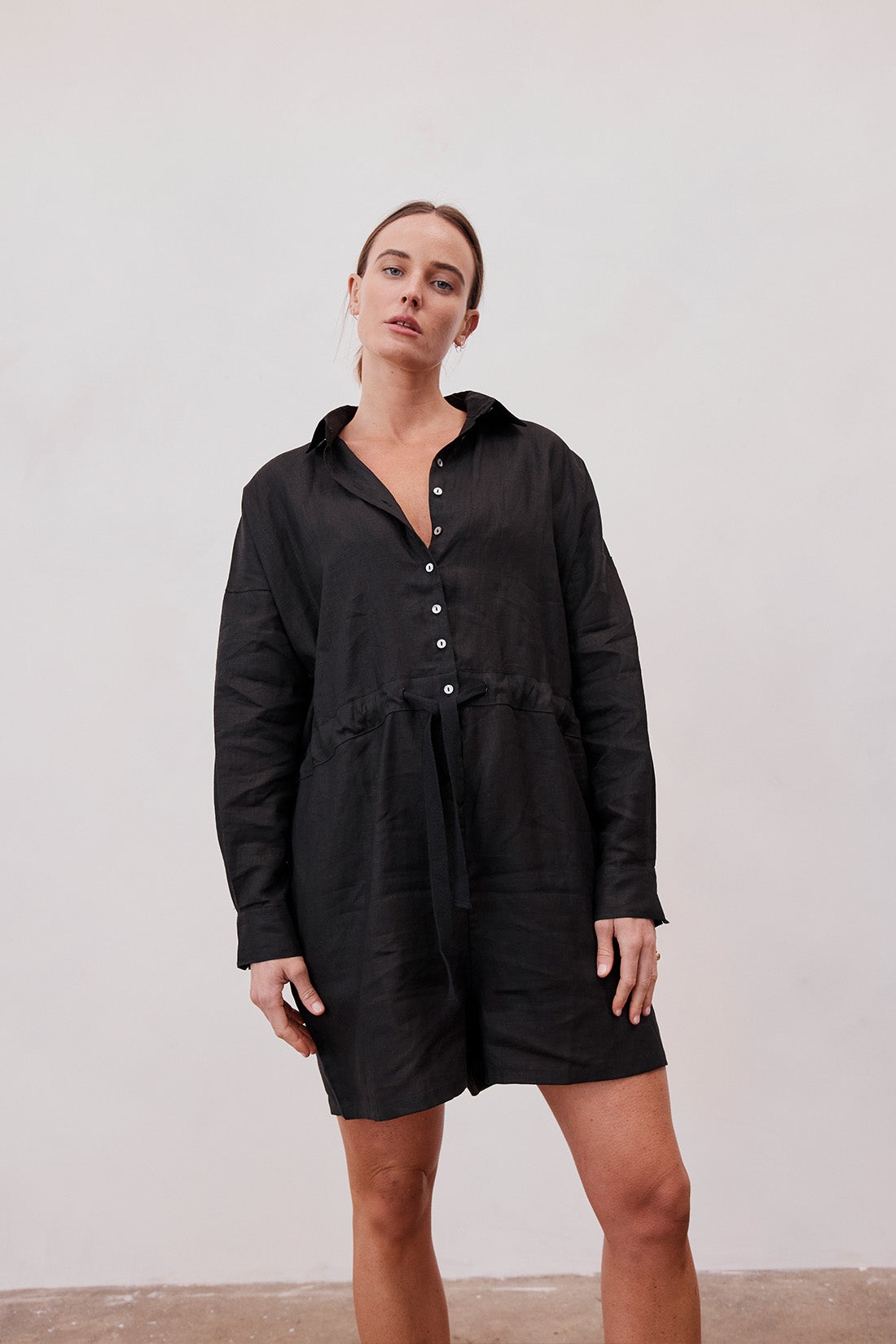 Ewa Linen Boilersuit Black