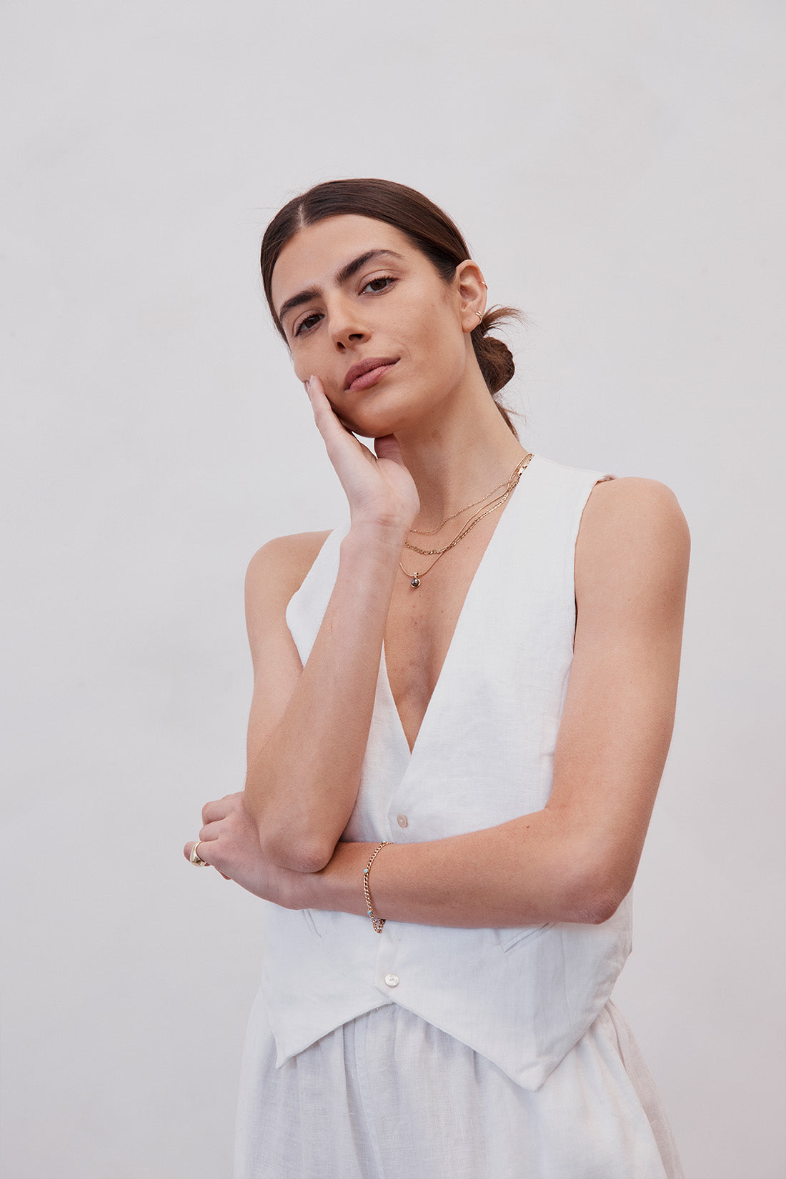 Gladys Tailored Linen & Silk Vest White