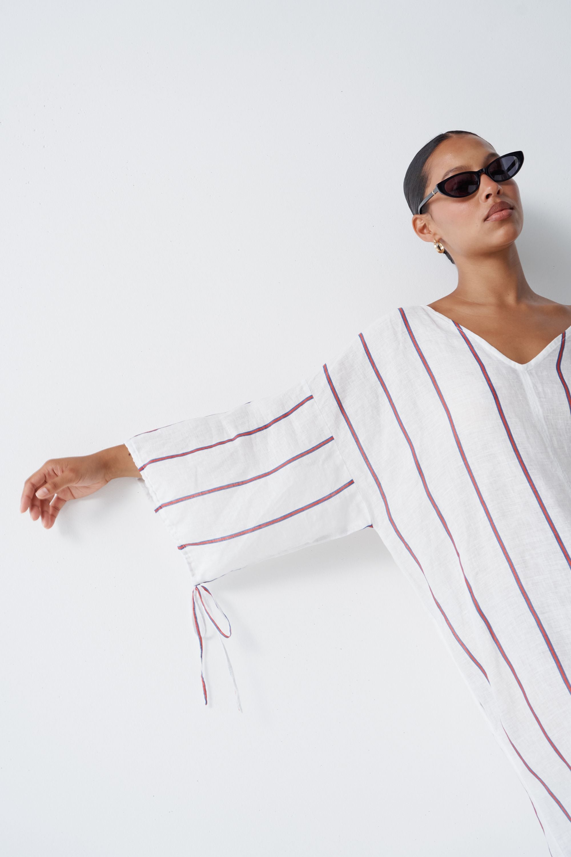 Ibiza Linen Kaftan Marine Stripe
