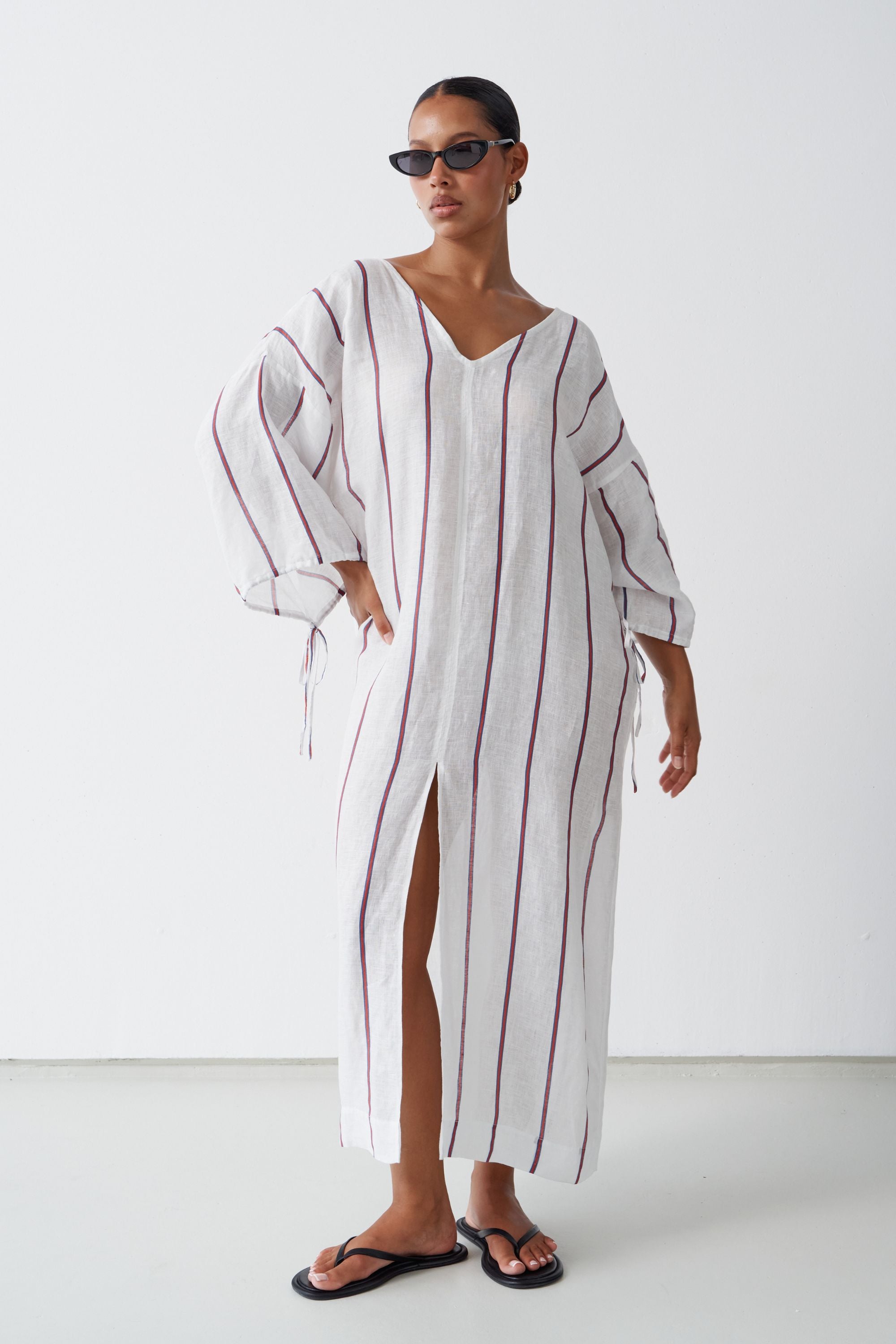 Ibiza Linen Kaftan Marine Stripe
