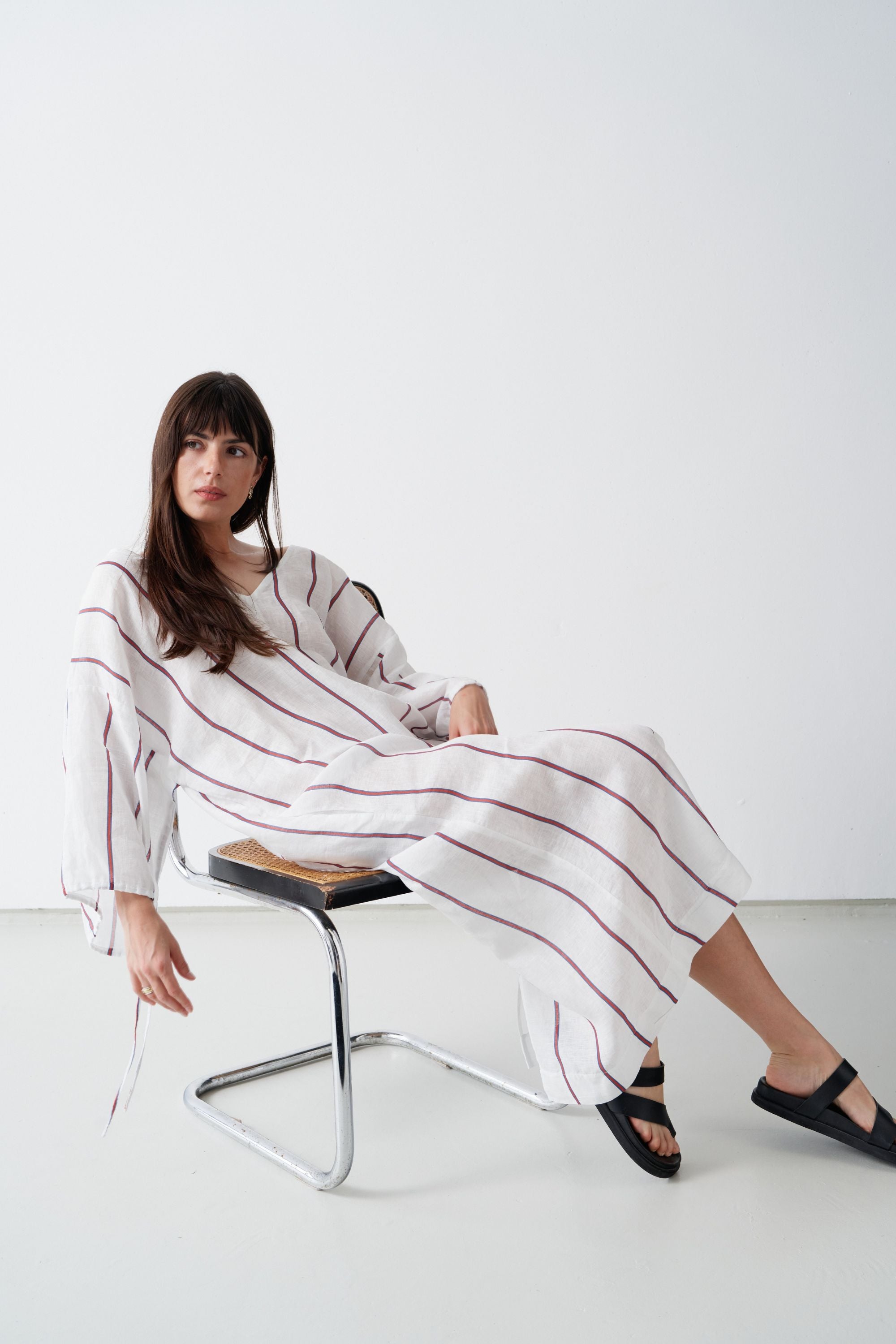 Ibiza Linen Kaftan Marine Stripe
