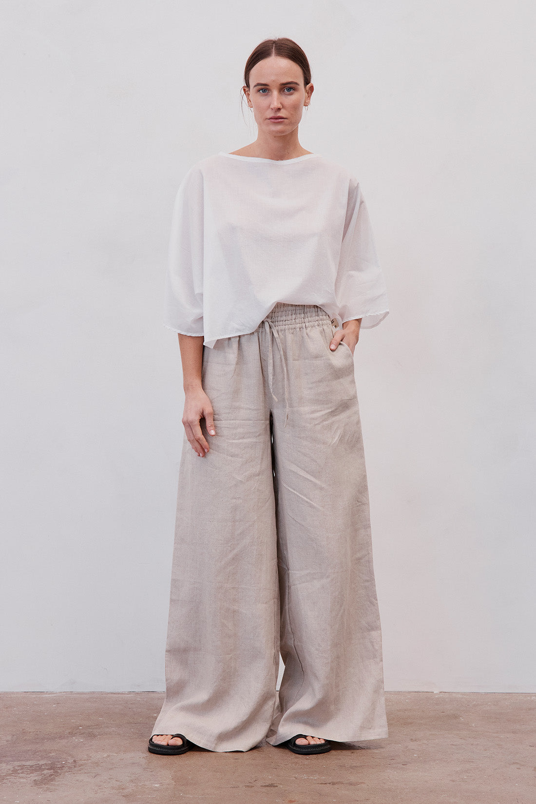 Jonathan Wide Leg Linen Pant Sand