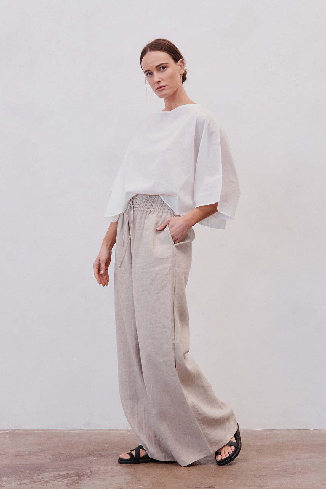 Jonathan Wide Leg Linen Pant Sand