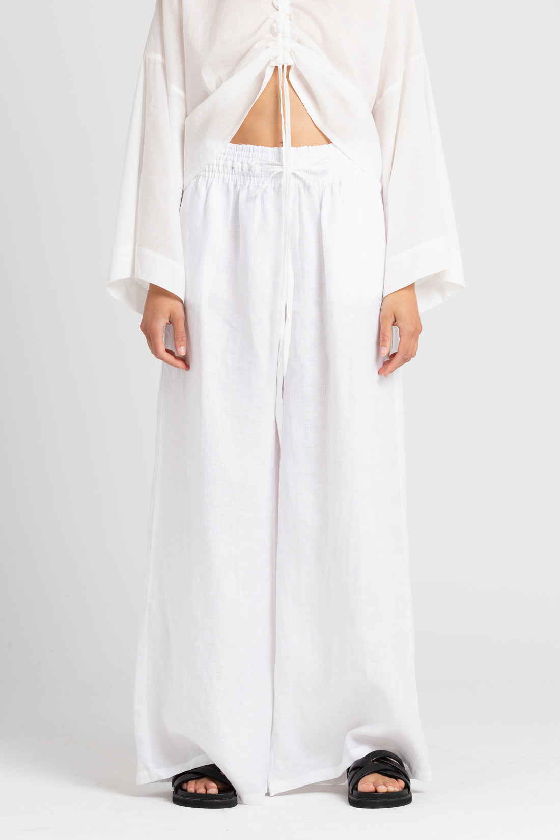 Jonathan Wide Leg Linen Pant White