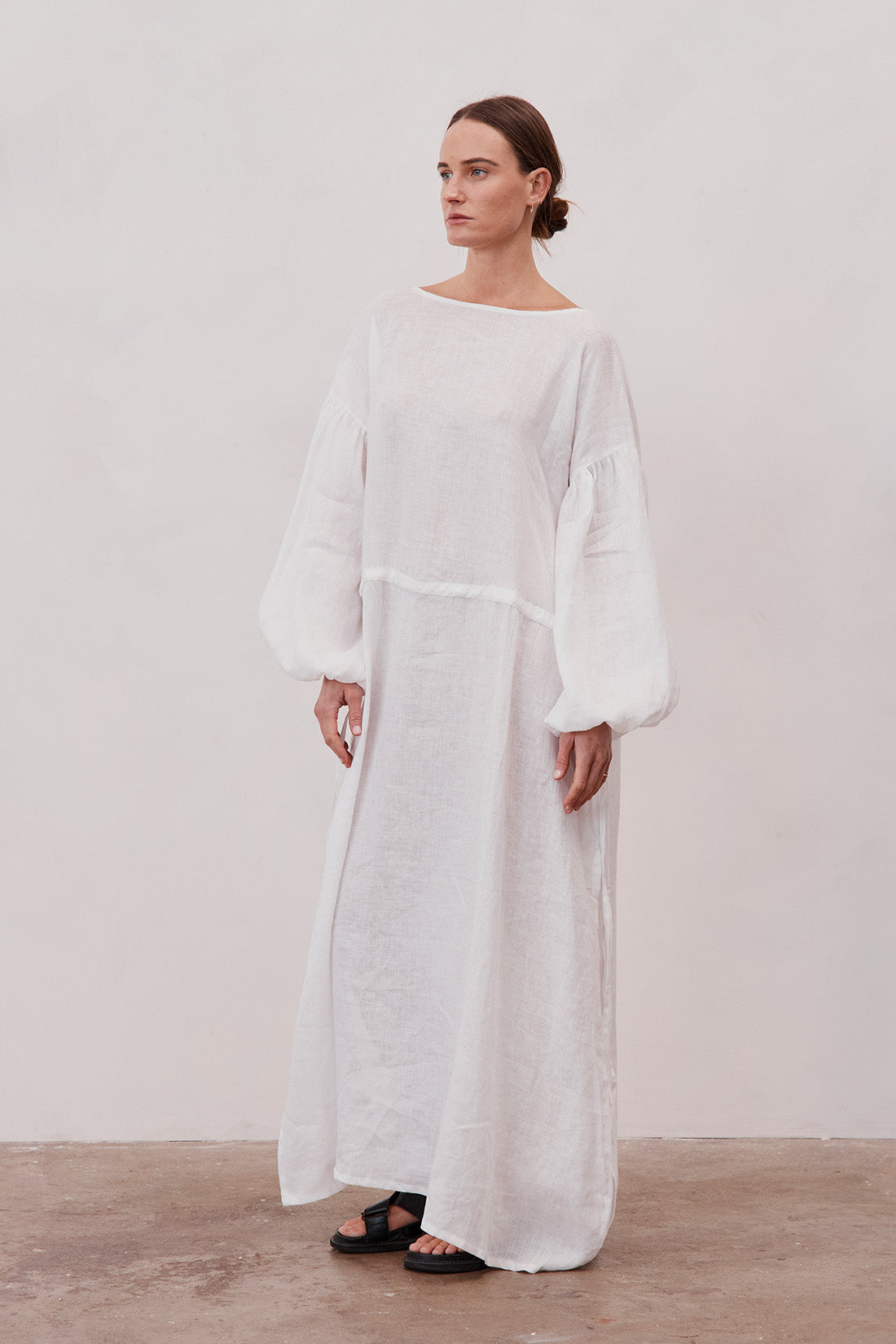 Kaspara Billowed Sleeve Maxi Dress White