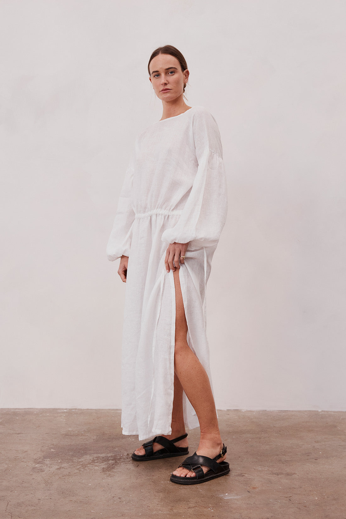 Kaspara Billowed Sleeve Maxi Dress White