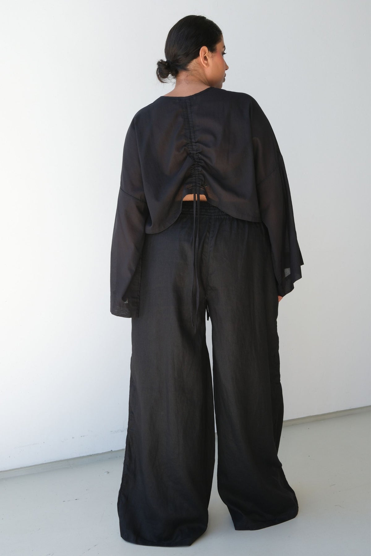 Jonathan Wide Leg Linen Pant  Black
