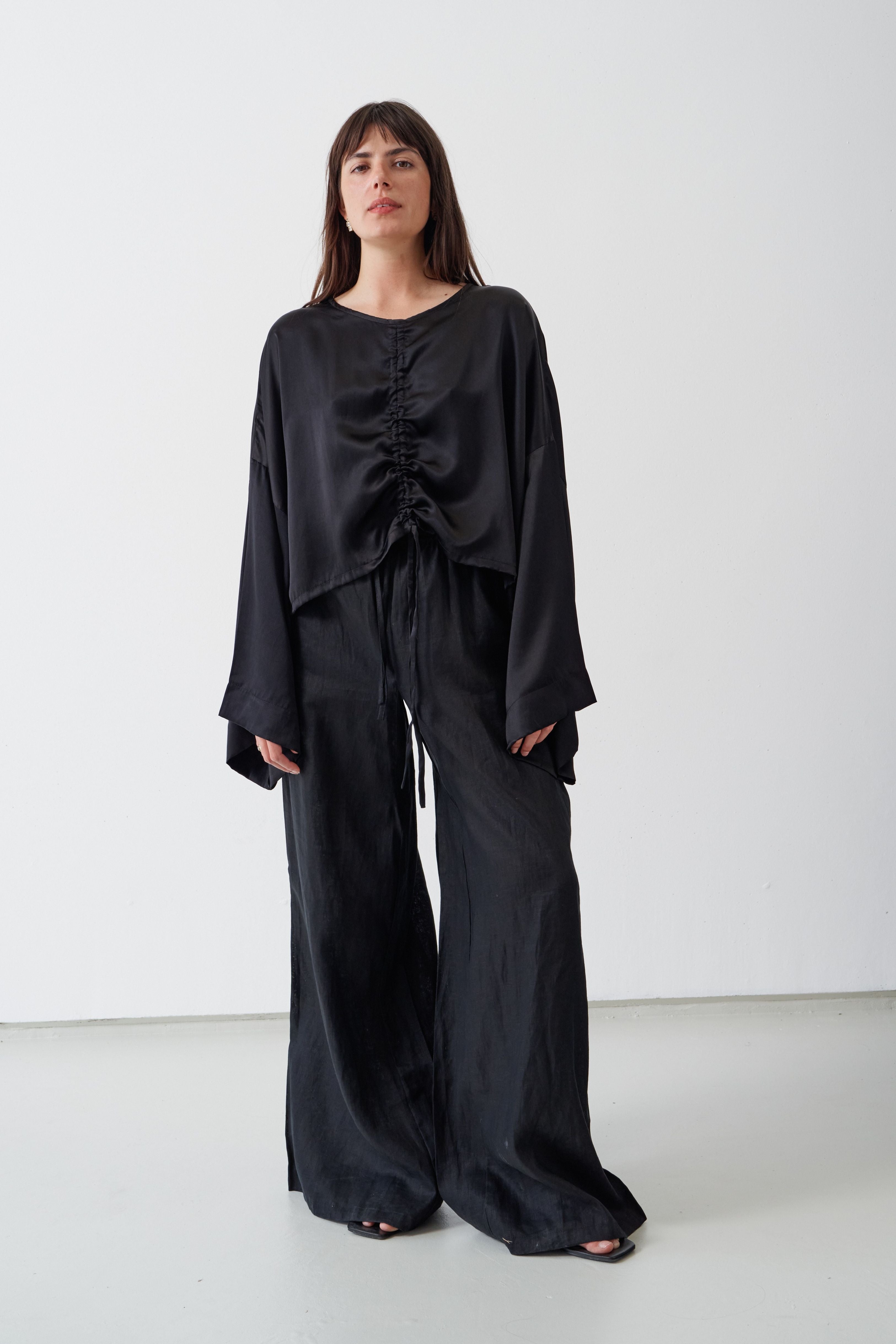 Jonathan Wide Leg Linen Pant  Black