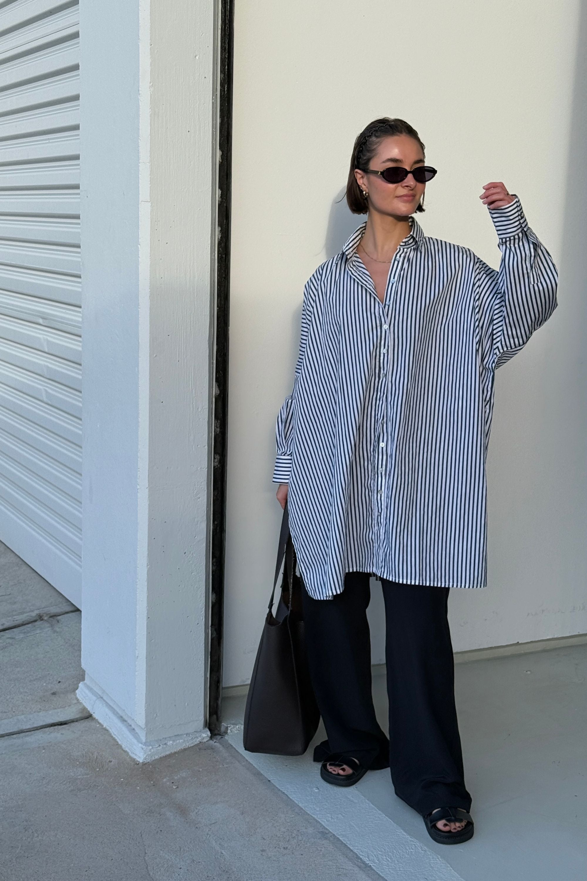 Oscar Oversized Cotton Poplin Shirt Midnight Stripe