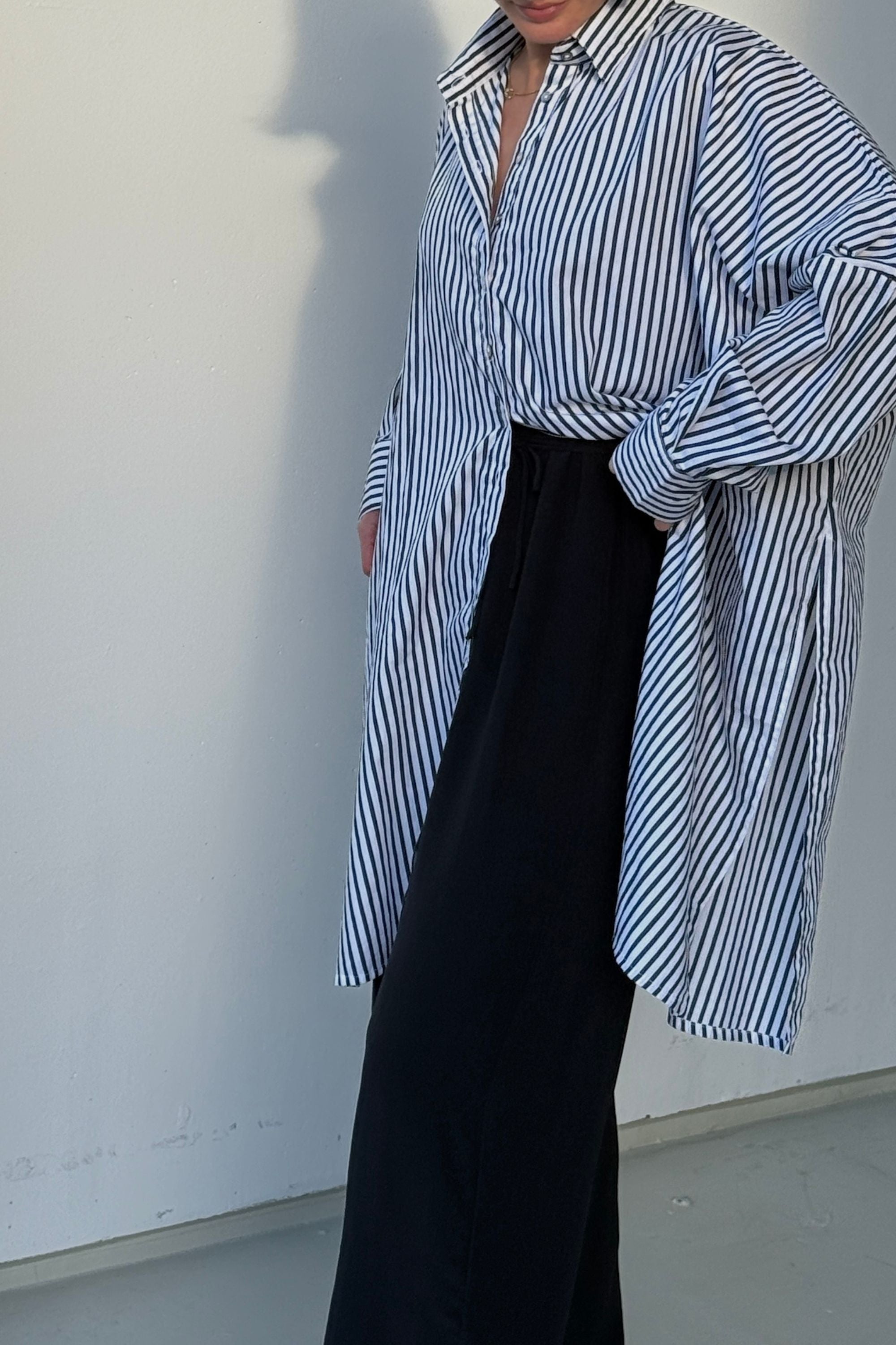 Oscar Oversized Cotton Poplin Shirt Midnight Stripe