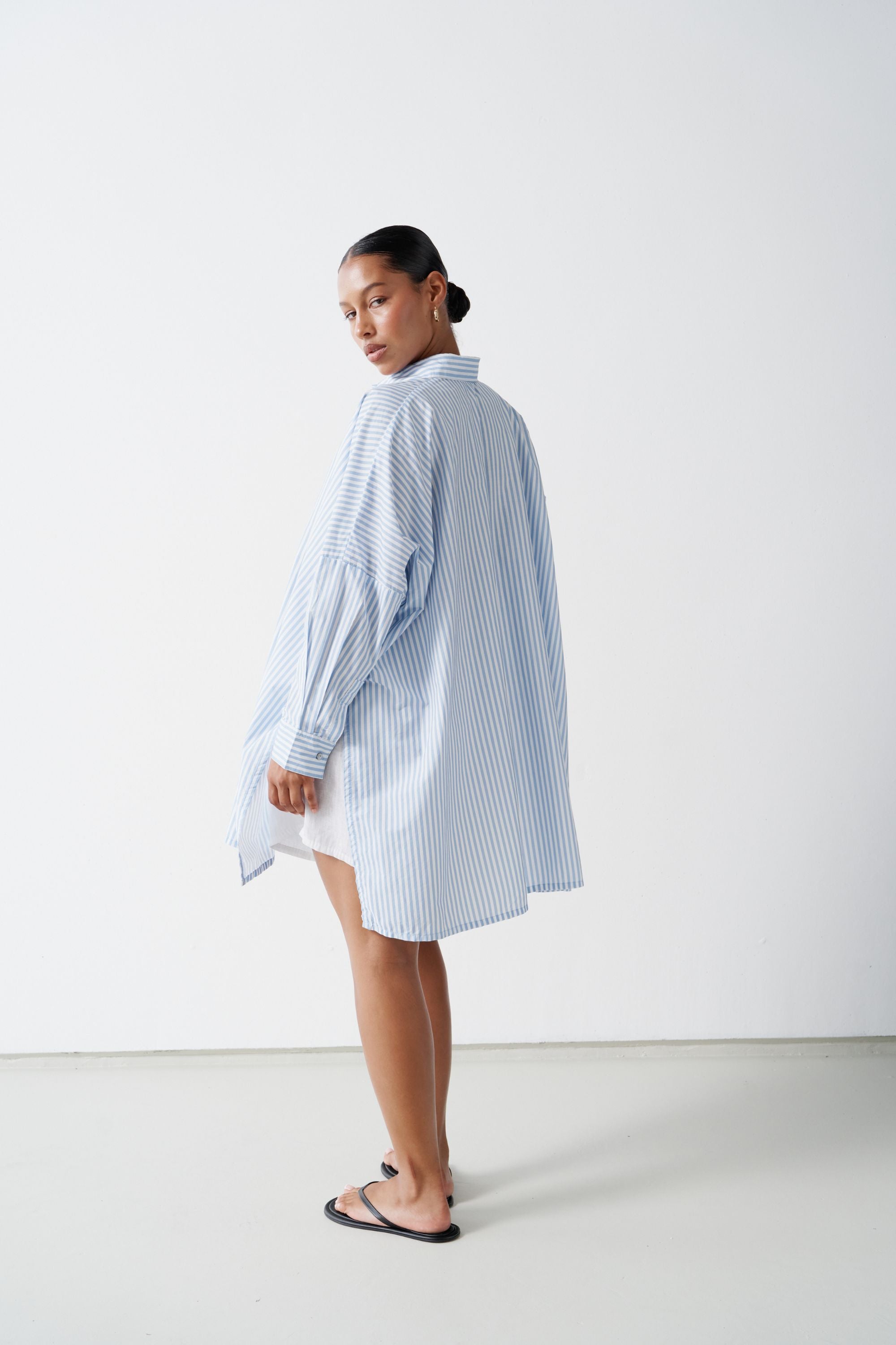 Oscar Oversized Cotton Poplin Shirt Sky Stripe