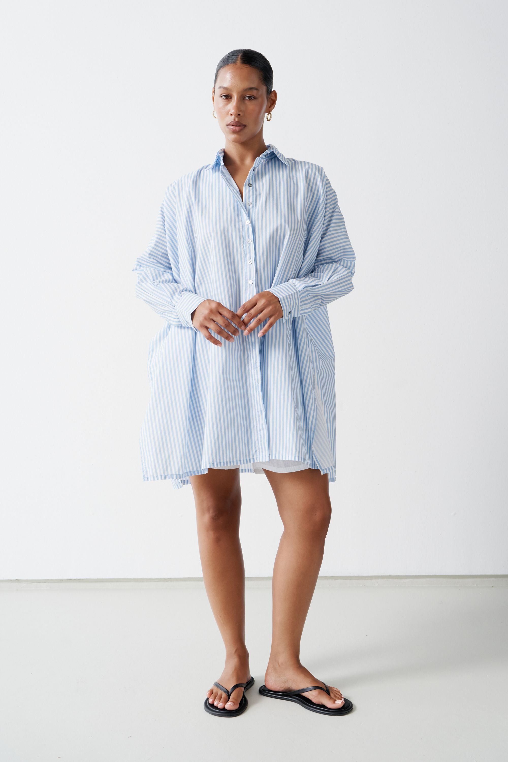 Oscar Oversized Cotton Poplin Shirt Sky Stripe