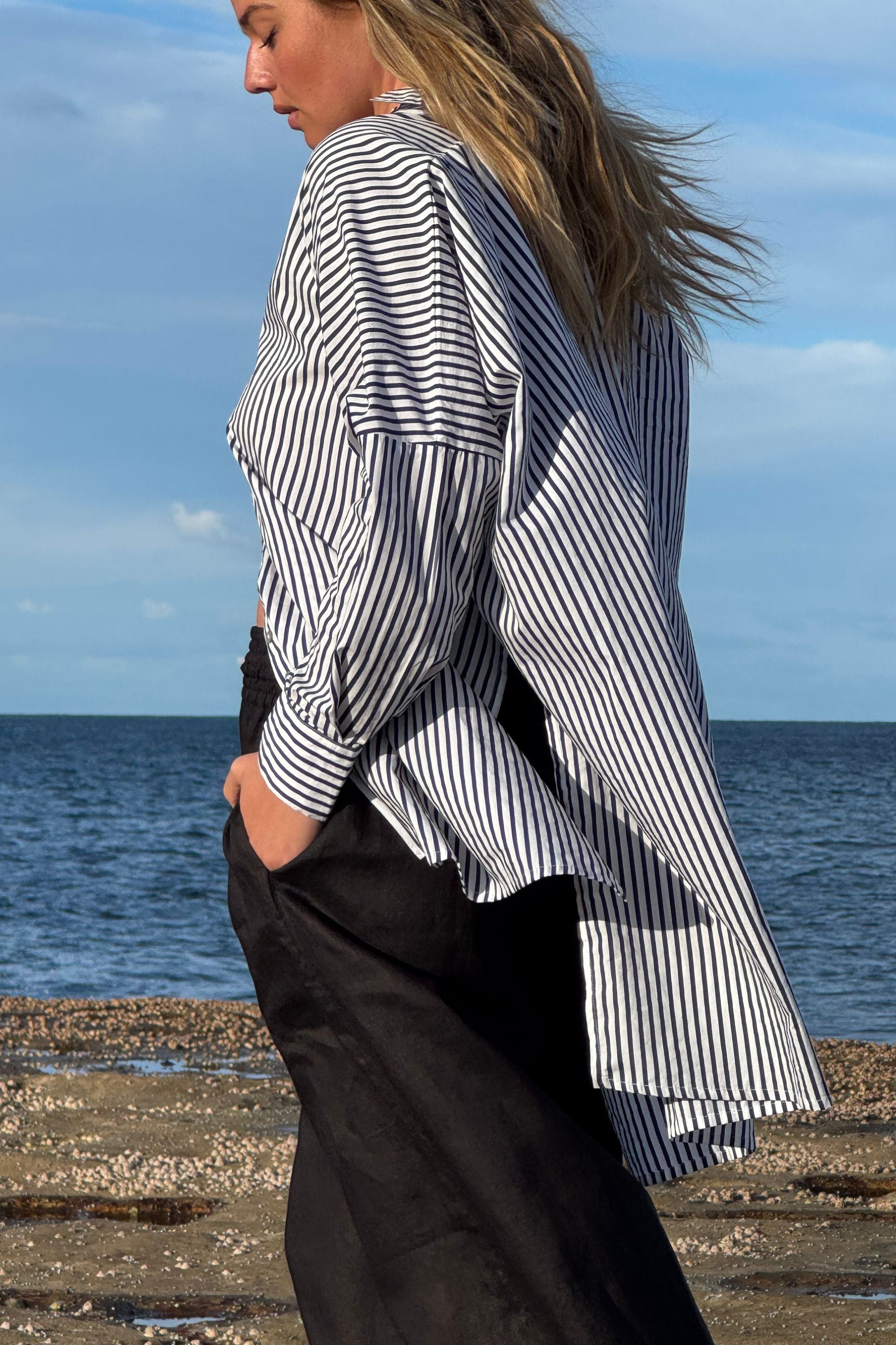 Oscar Oversized Cotton Poplin Shirt Midnight Stripe