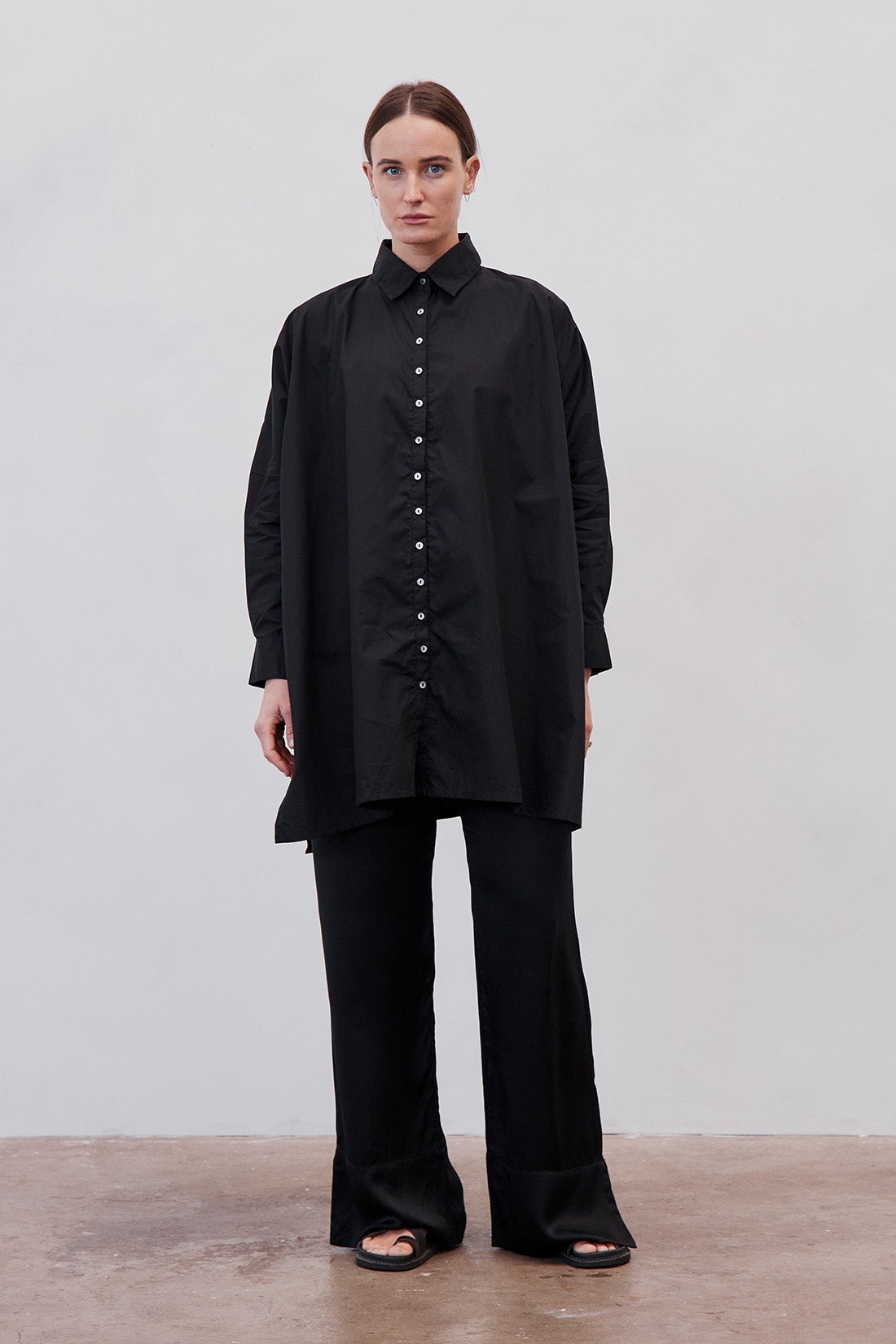 Oscar Oversized Cotton Poplin Shirt Black