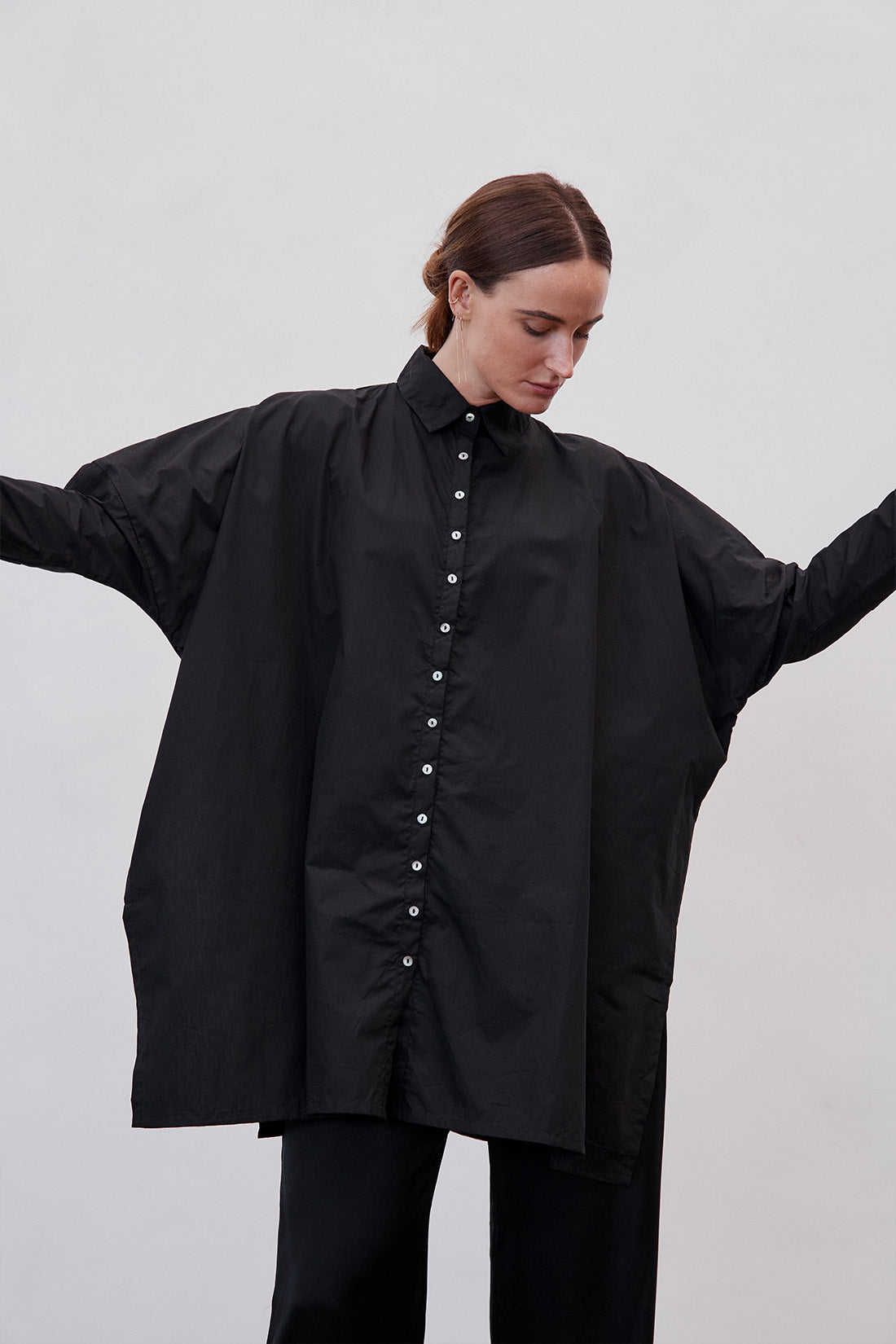 Oscar Oversized Cotton Poplin Shirt Black