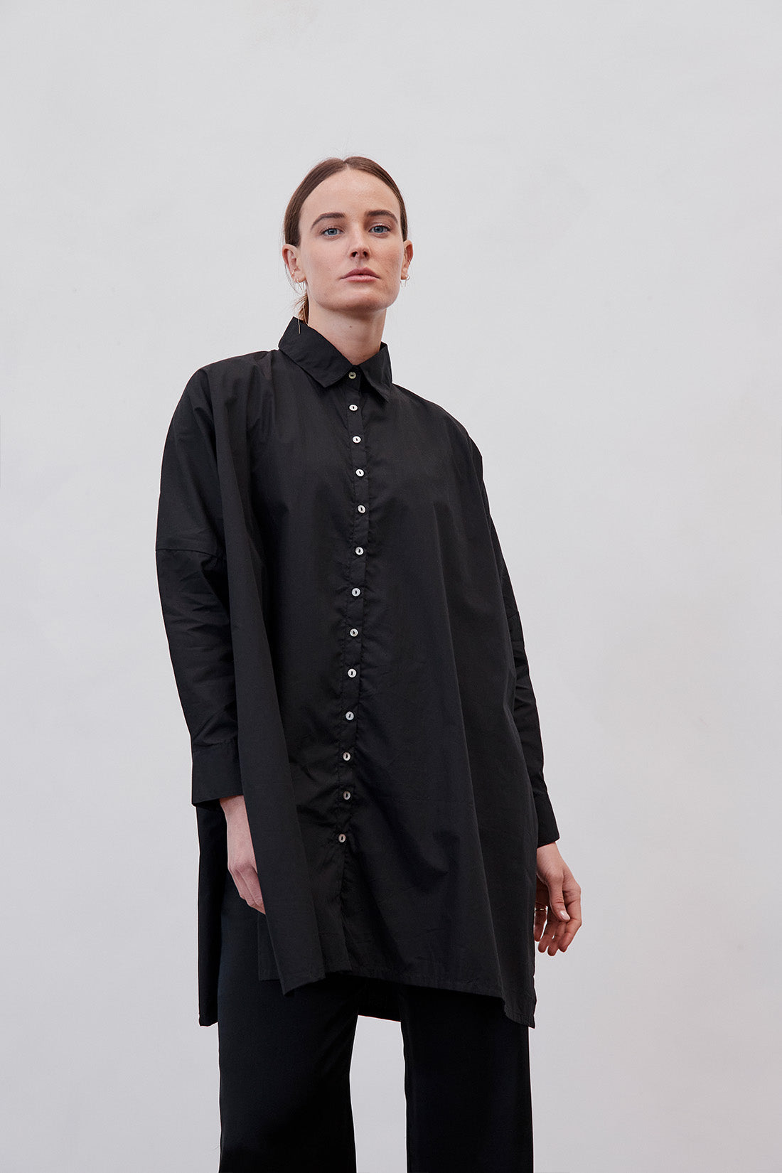 Oscar Oversized Cotton Poplin Shirt Black