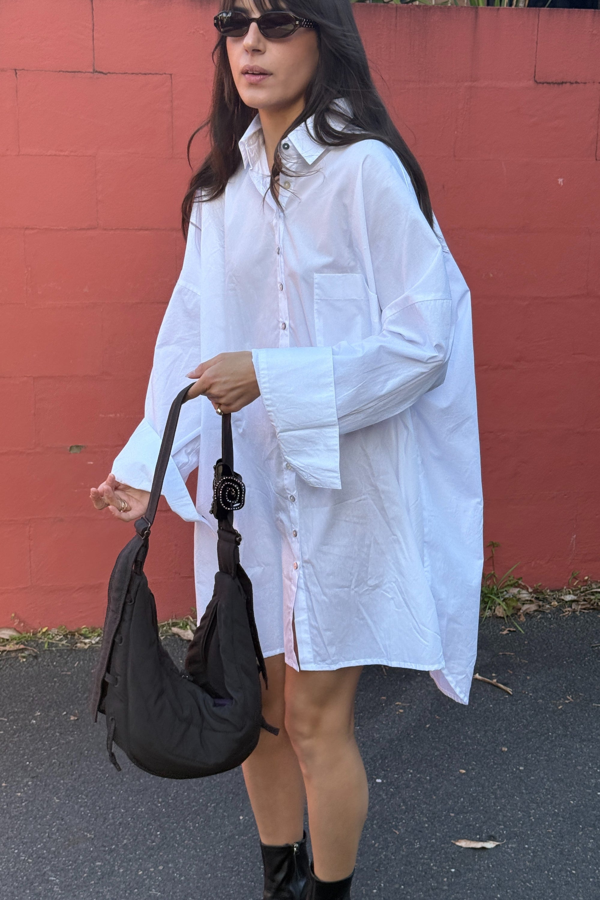 Stevie Oversized Poplin Shirt Dress White
