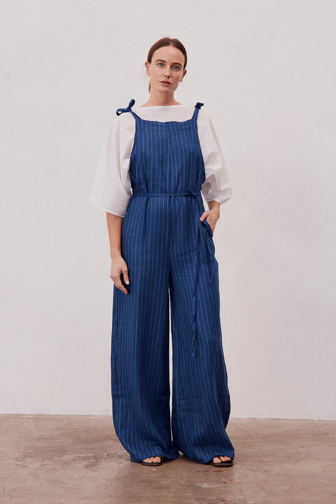 Wilde Linen Jumpsuit Pop Blue Pinstripe