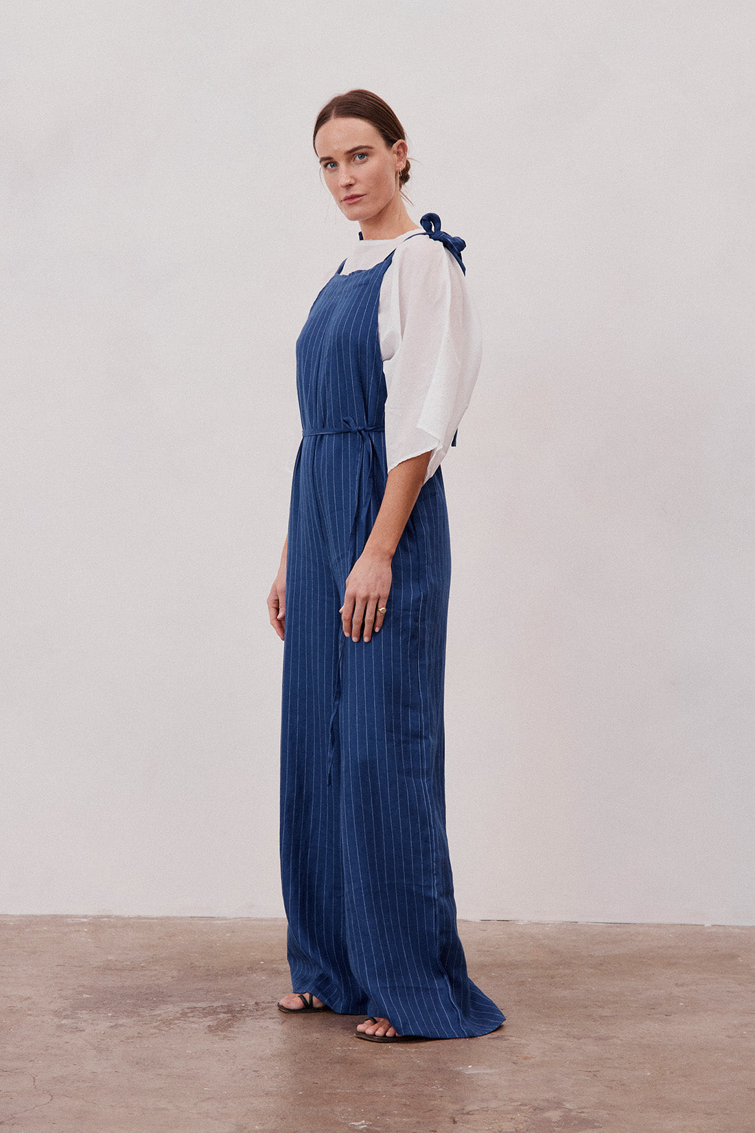 Wilde Linen Jumpsuit Pop Blue Pinstripe