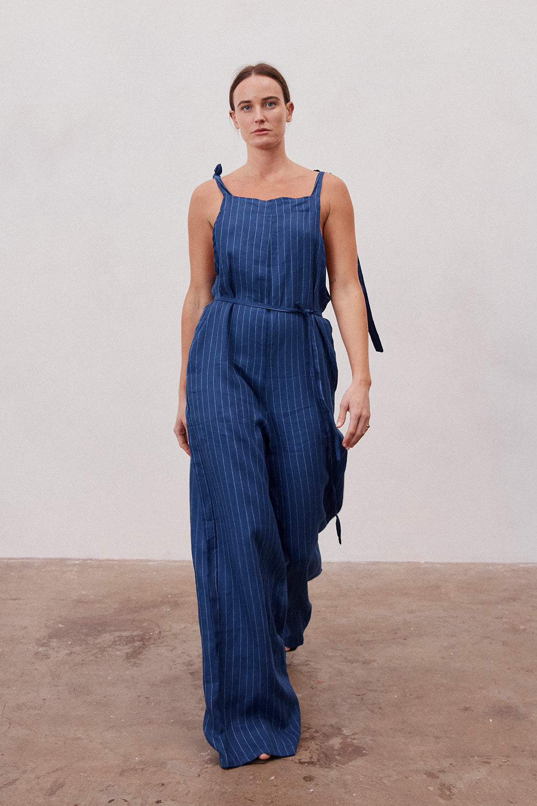 Wilde Linen Jumpsuit Pop Blue Pinstripe