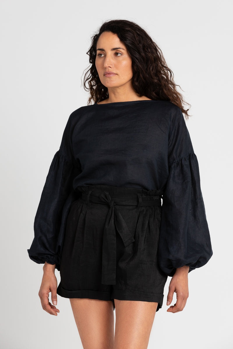 Black William Silk Linen Shorts, Women's Clothing, UNIKSPACE