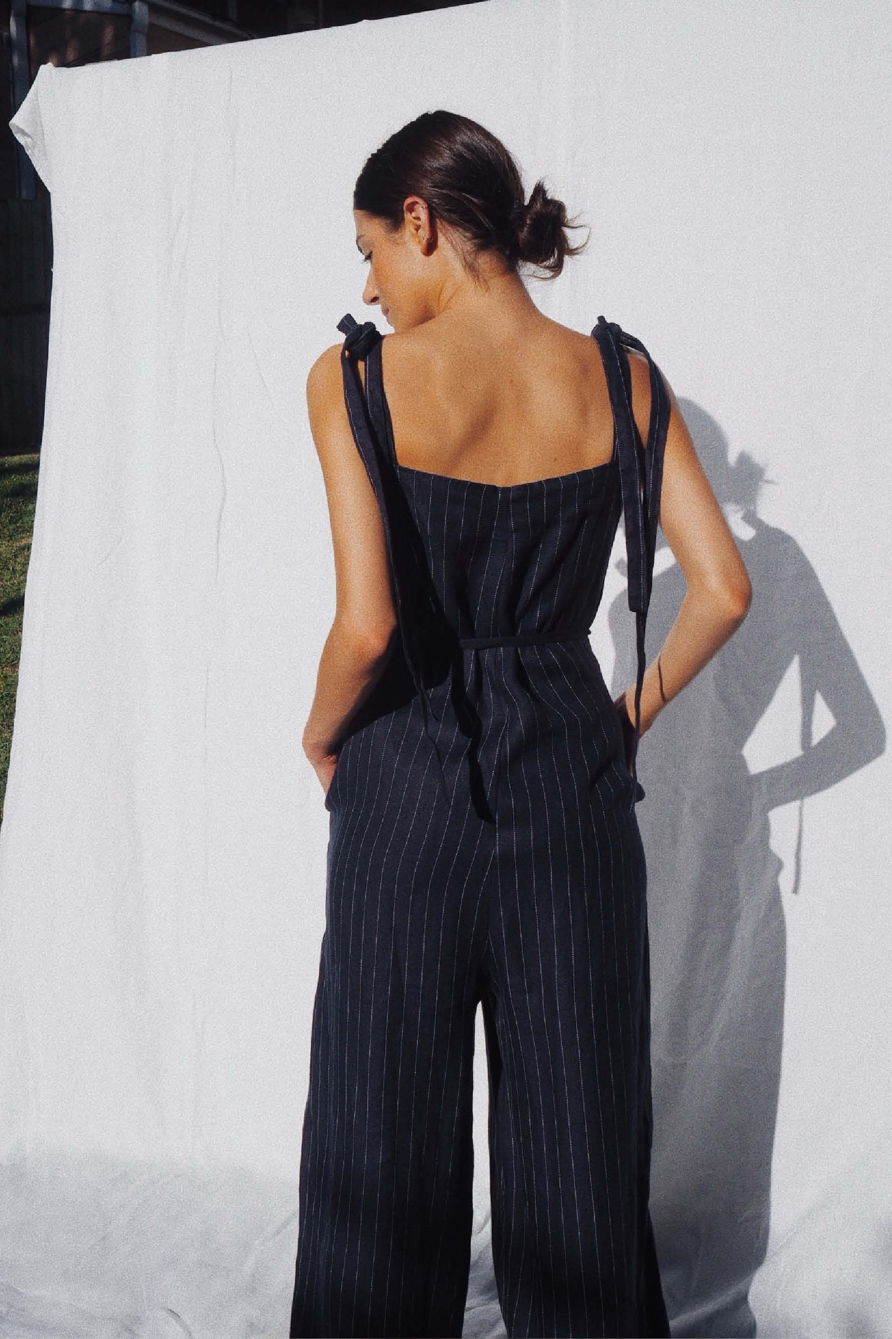 Wilde Linen Jumpsuit Navy Pinstripe