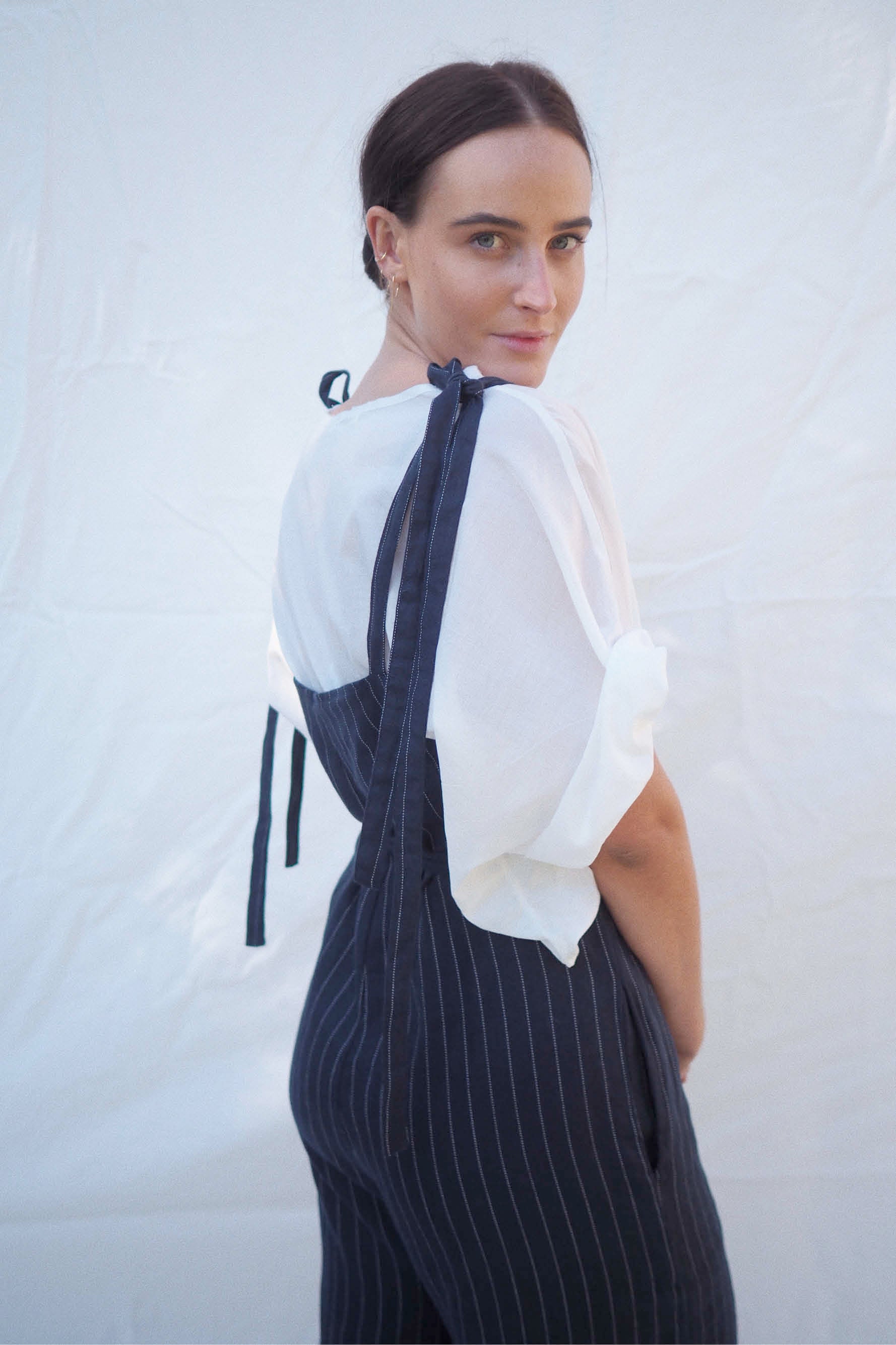Wilde Linen Jumpsuit Navy Pinstripe