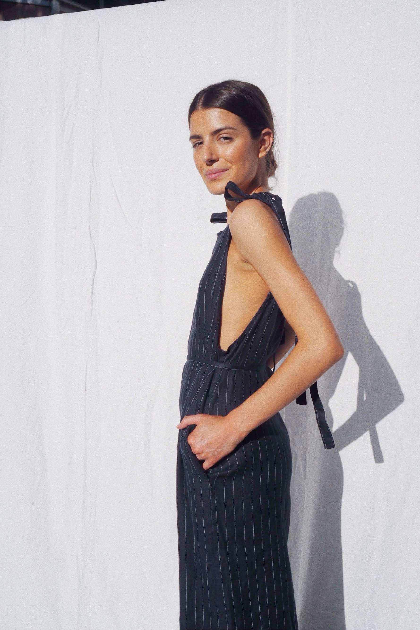Wilde Linen Jumpsuit Navy Pinstripe