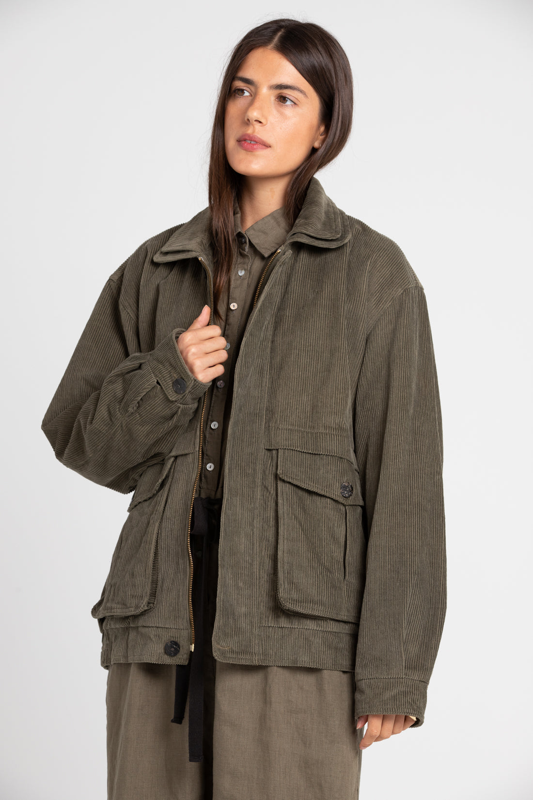Olive Alfred Corduroy Bomber Jacket, Women's Clothing, UNIKSPACE