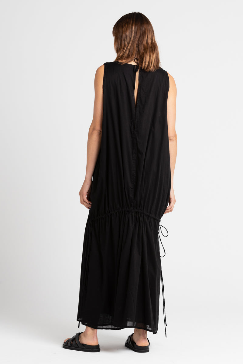 Black Angy Drawstring Midi Dress, Women's Clothing, UNIKSPACE