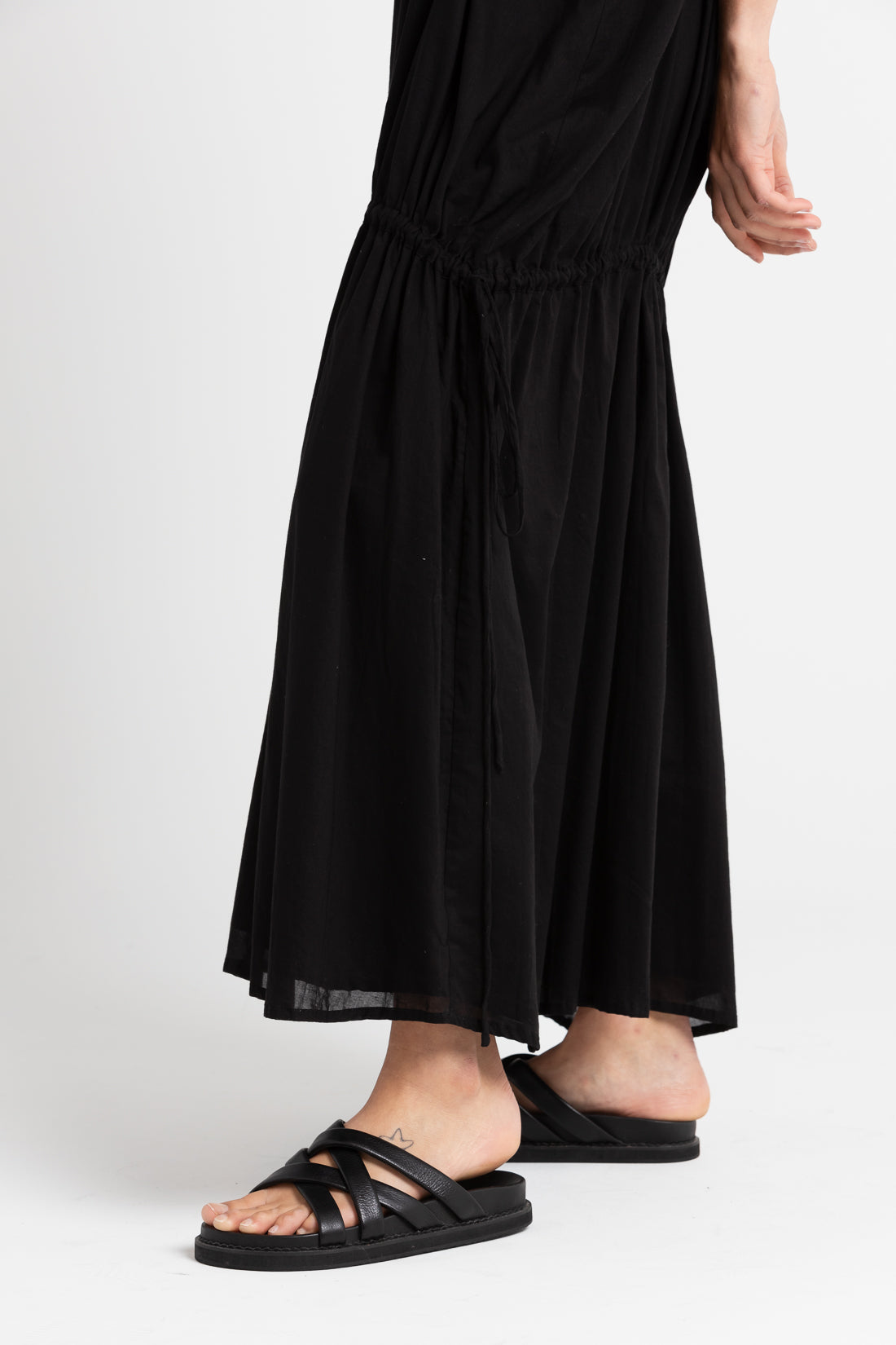 Black Angy Drawstring Midi Dress, Women's Clothing, UNIKSPACE