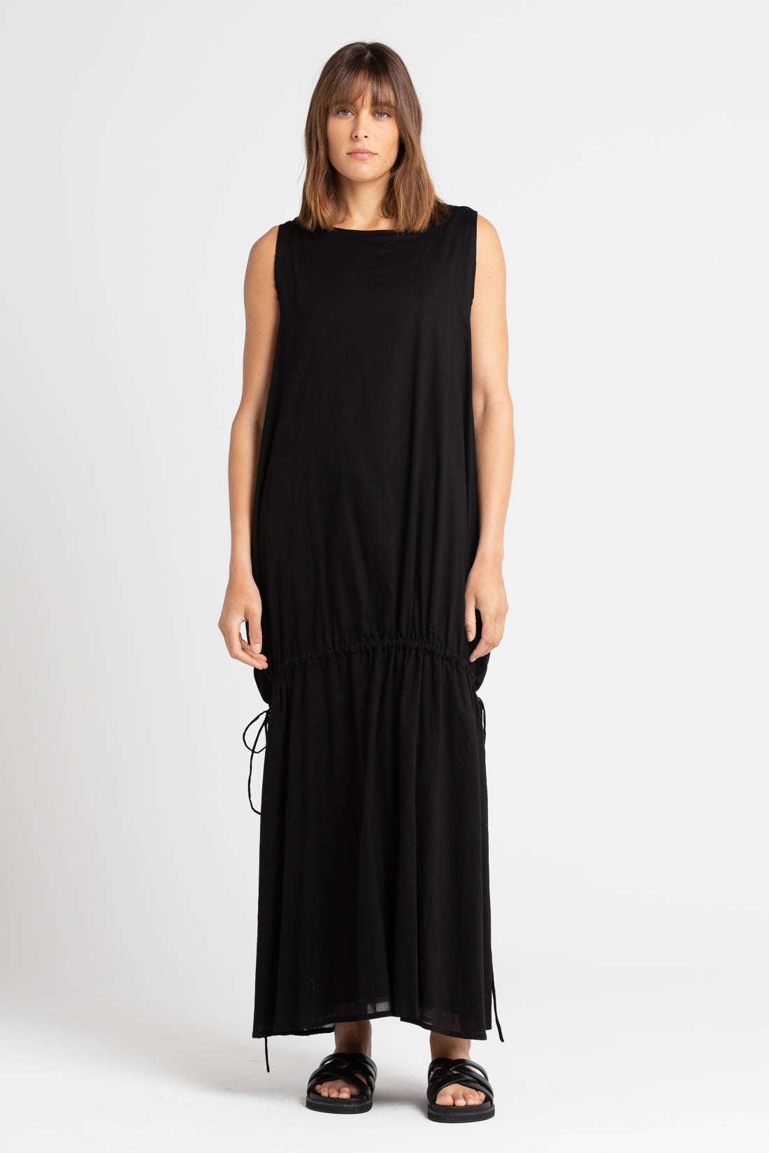 Black Angy Drawstring Midi Dress, Women's Clothing, UNIKSPACE