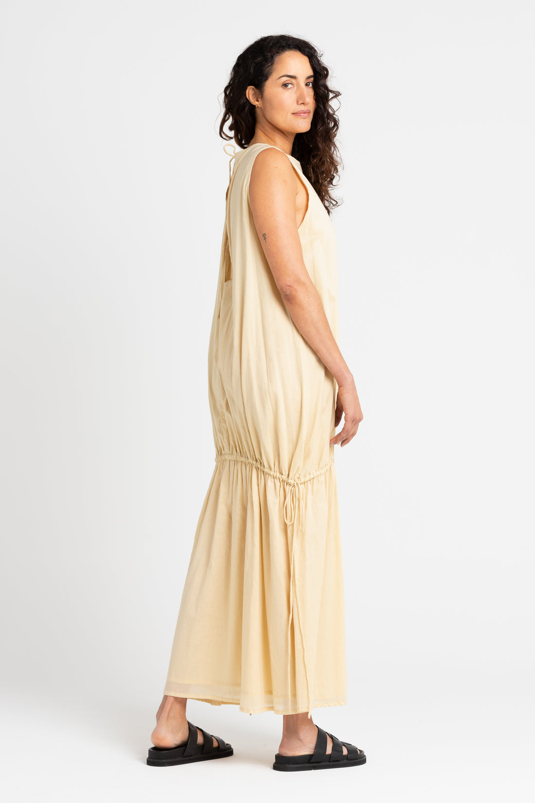 Italian Straw Angy Drawstring Midi Dress, Women's Clothing, UNIKSPACE