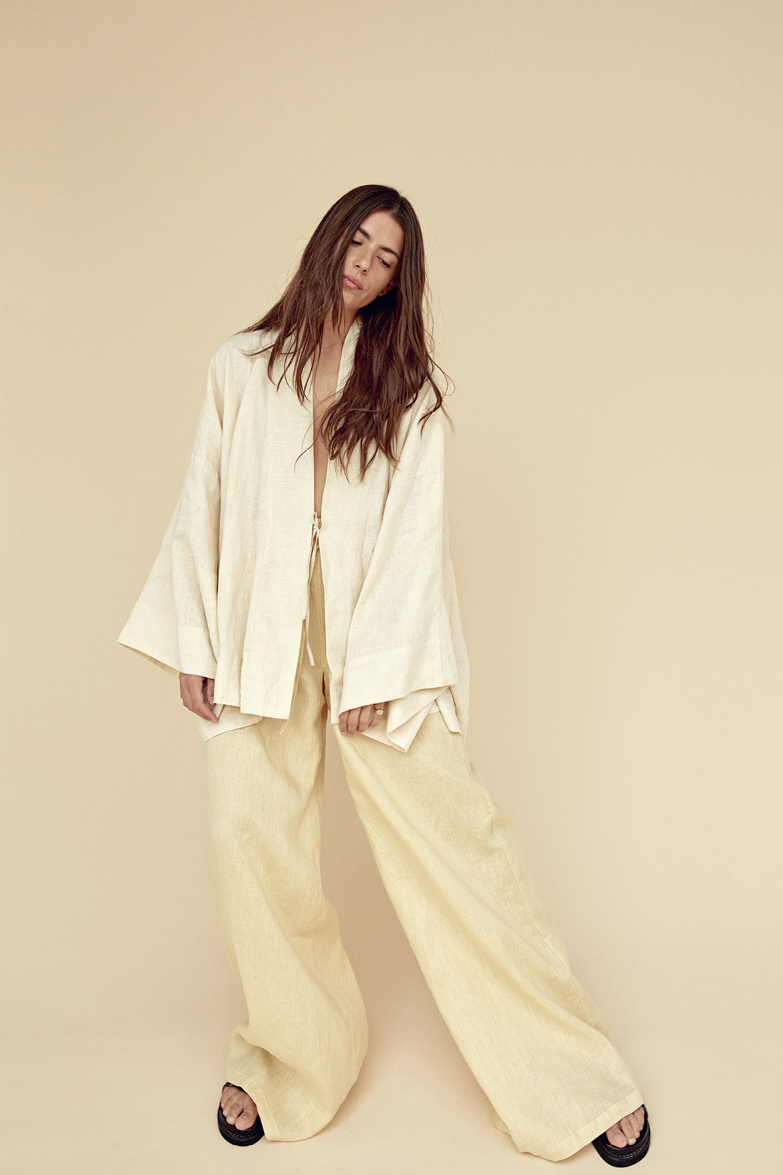 Jonathan Wide Leg Linen Pant Italian Straw