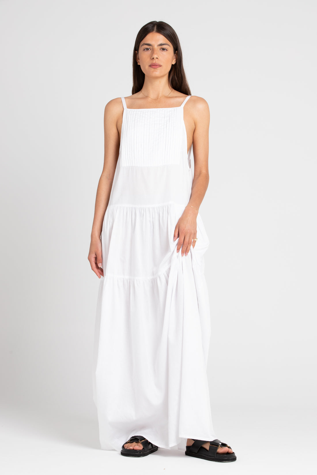 White Austen Tiered Maxi Dress, Women's Clothing, UNIKSPACE