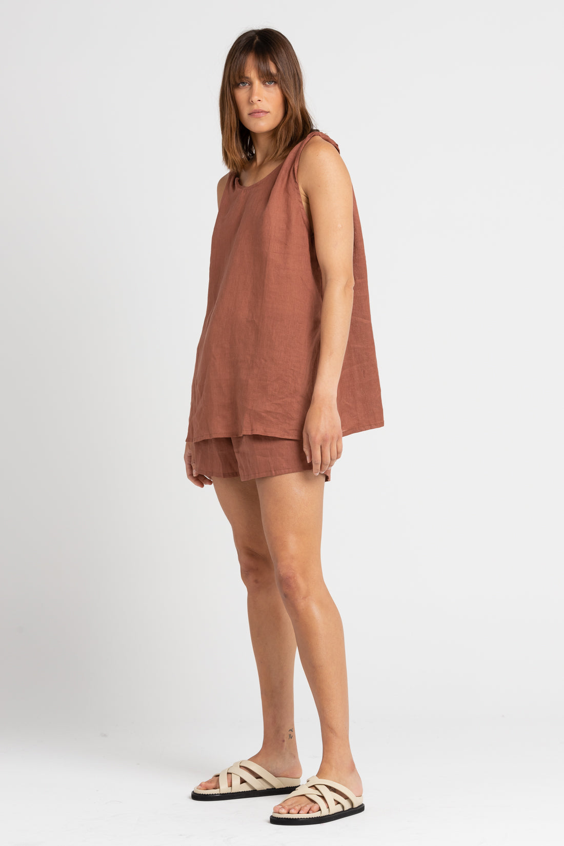 Clay Burns Twisted Strap Linen Top, Women's Clothing, UNIKSPACE