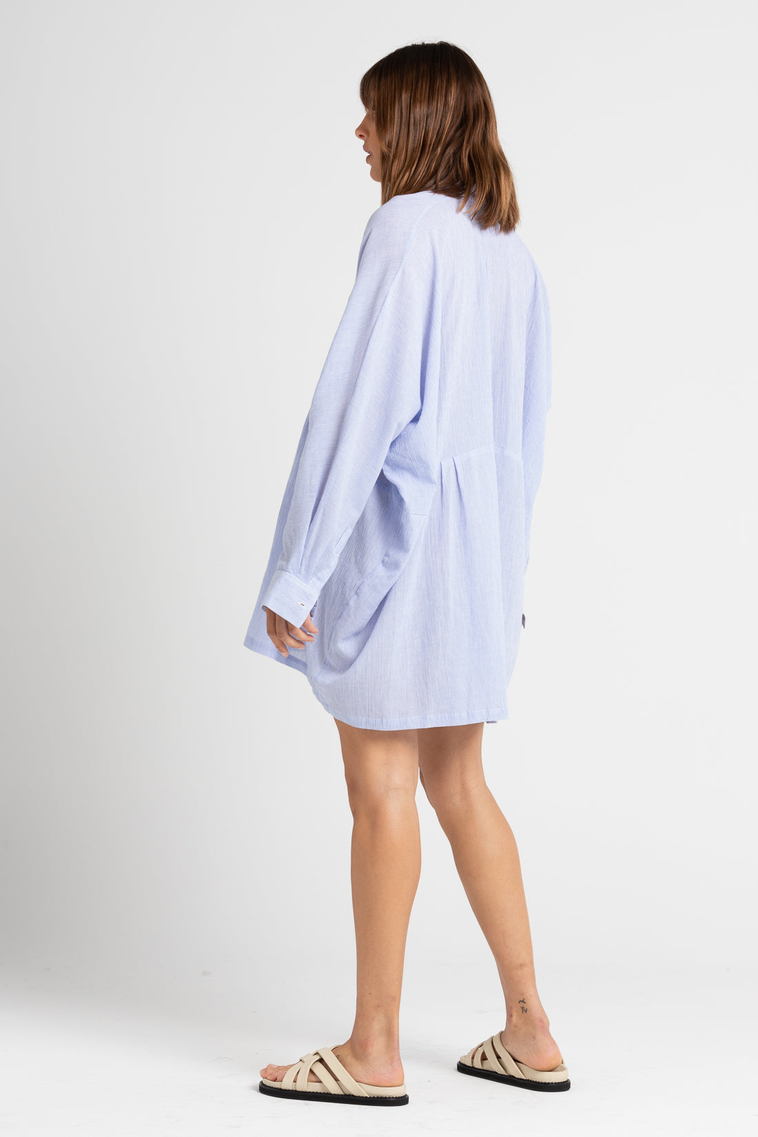 Light Blue Pinstripe Byron Oversized Cotton Shirt, Women's Clothing, UNIKSPACE