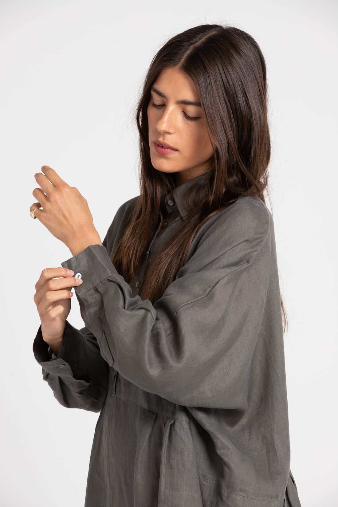 Smoke Byron Oversized Linen Shirt, Women's Clothing, UNIKSPACE