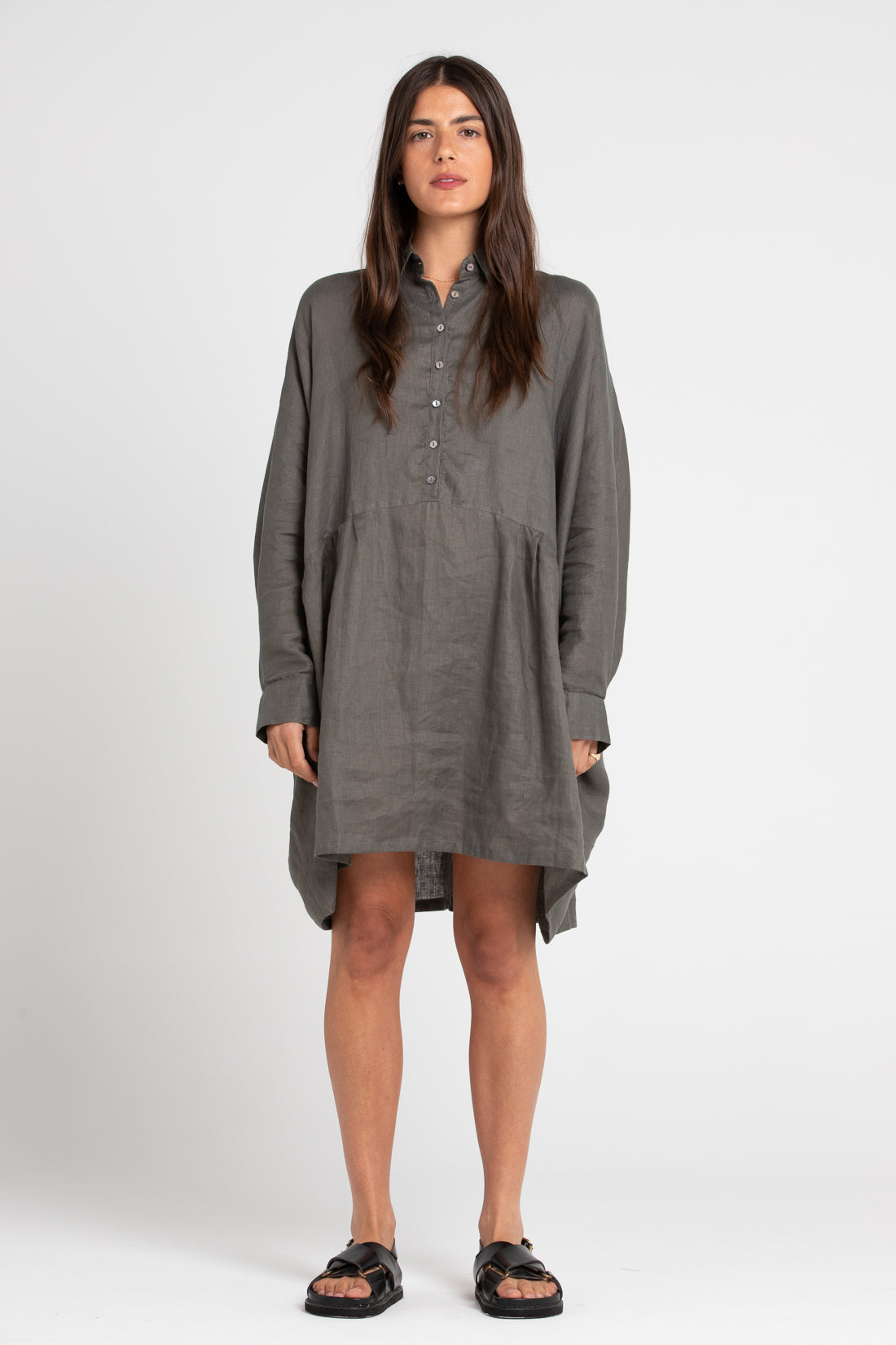 Smoke Byron Oversized Linen Shirt, Women's Clothing, UNIKSPACE