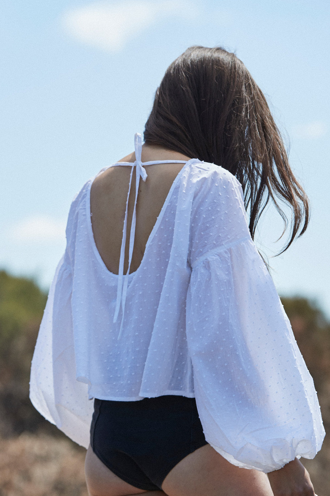 Charlotte Billowed Sleeve Blouse White Polka Dot