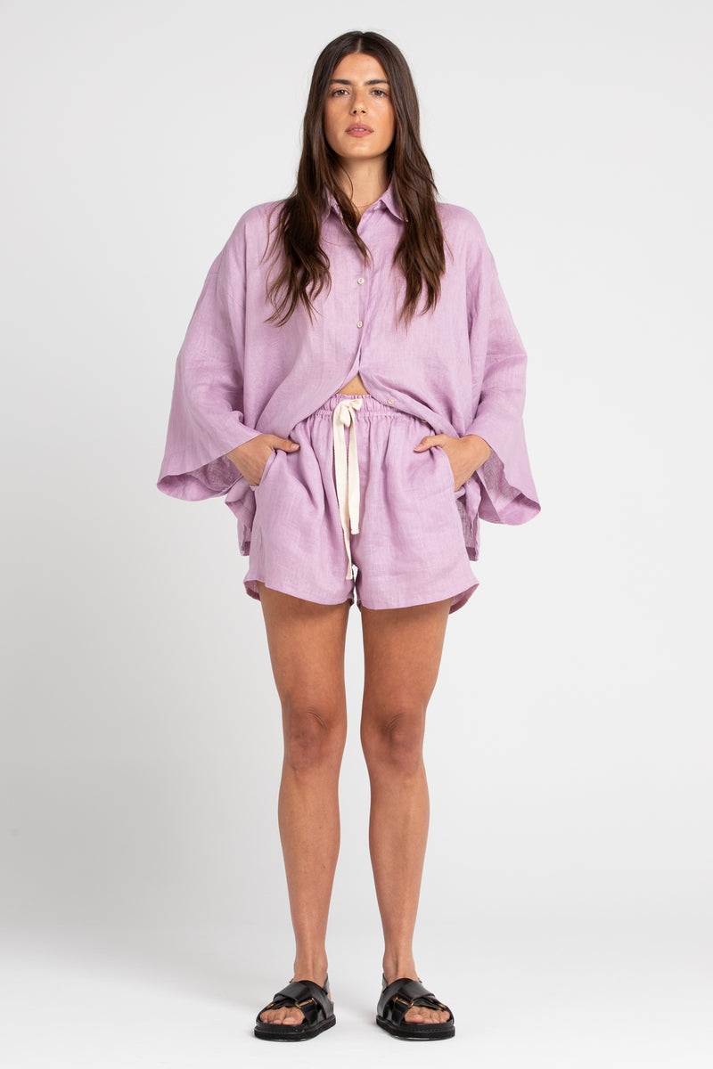 Lilac Cooper Cotton Shorts, Women's Clothing, UNIKSPACE