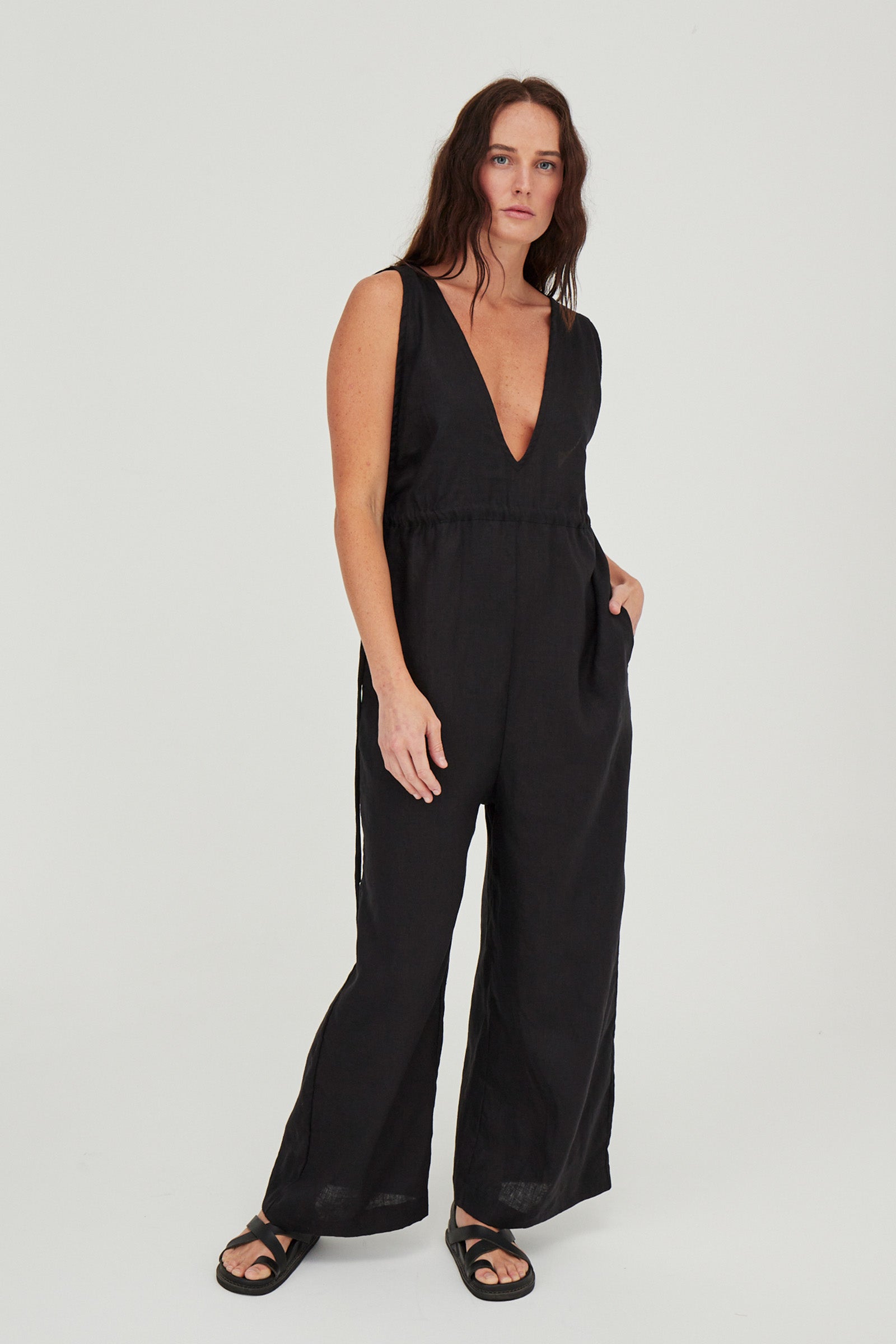 Emma Linen Jumpsuit Black