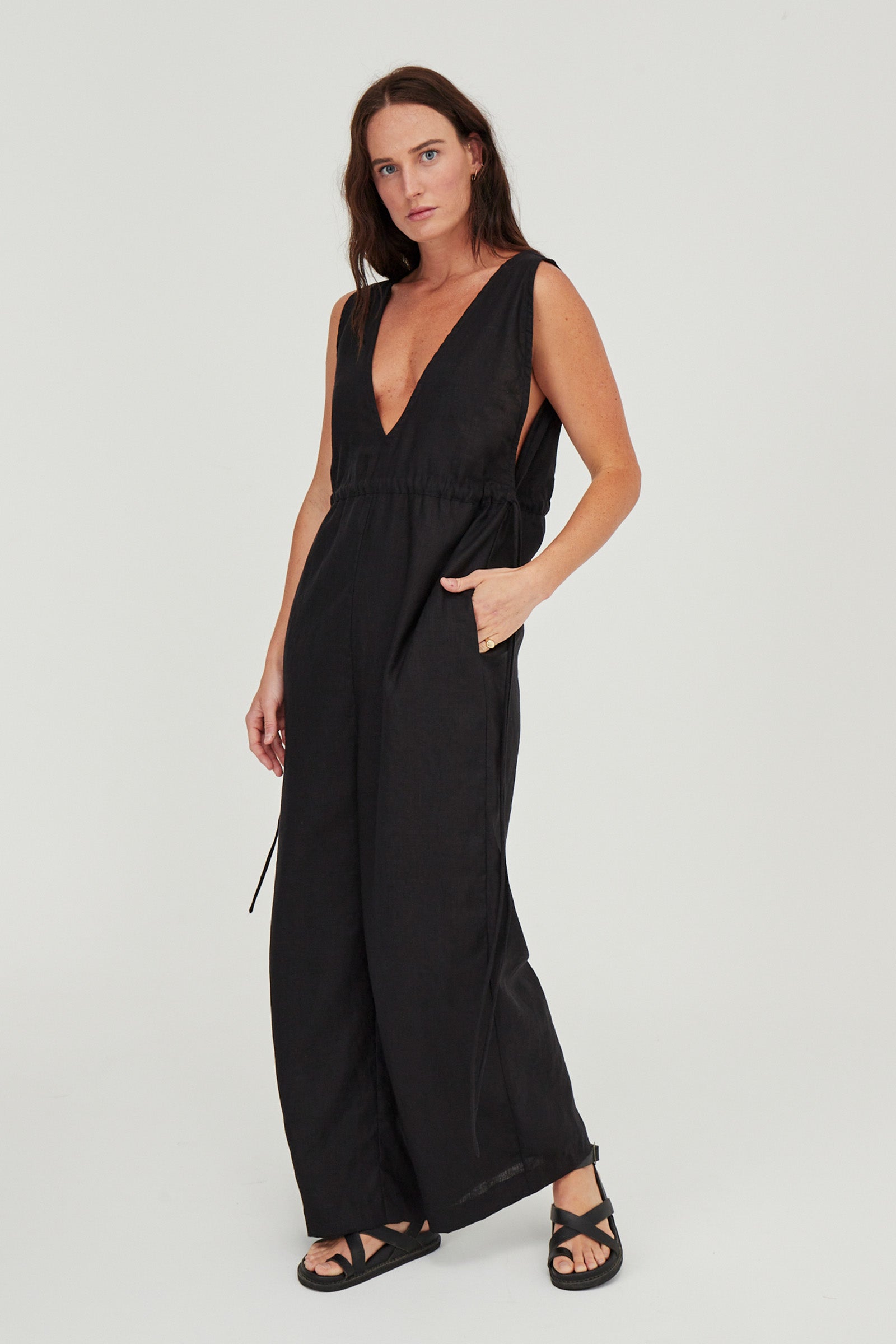 Emma Linen Jumpsuit Black